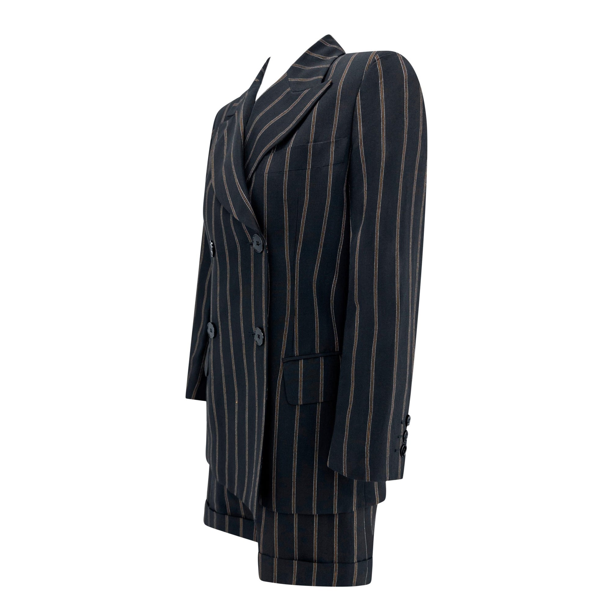 S/S 1995 Dolce & Gabbana Runway Black Pinstripe Short Shorts Suit Set - RealList