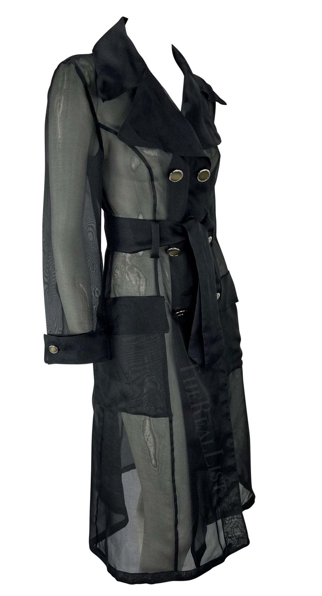 S/S 1995 Dolce & Gabbana Runway Black Sheer Silk Double Breasted Trench Coat - RealList