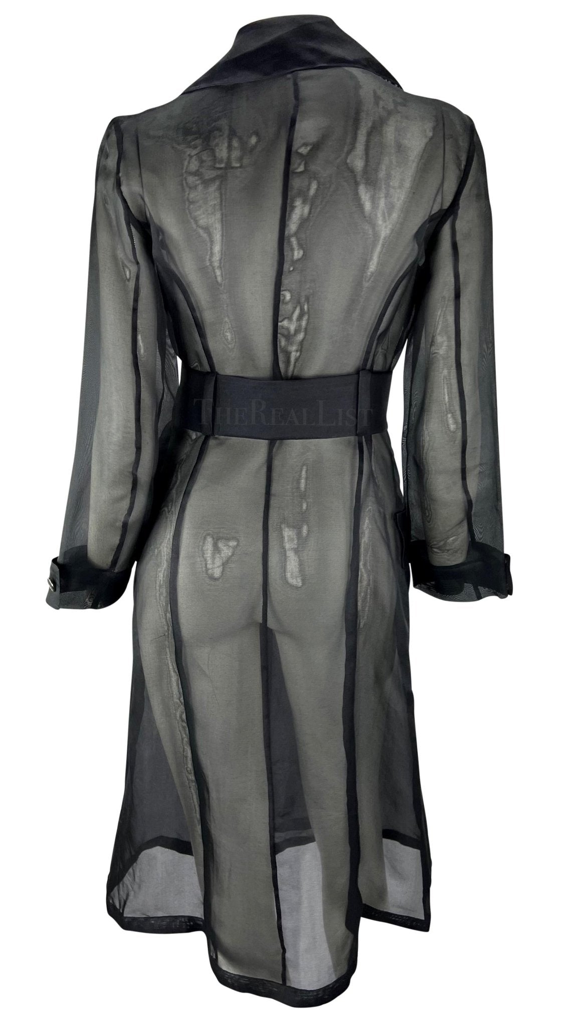 S/S 1995 Dolce & Gabbana Runway Black Sheer Silk Double Breasted Trench Coat - RealList