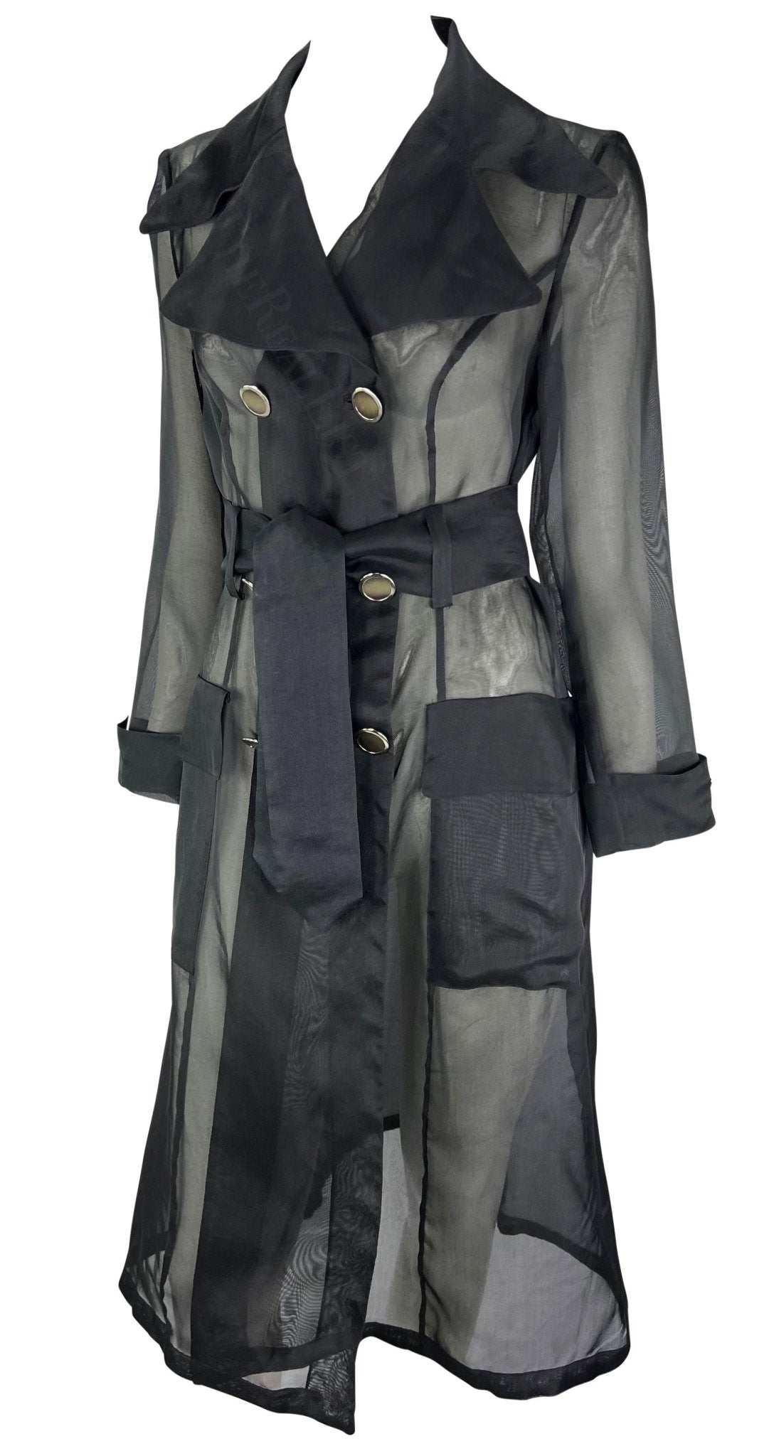 S/S 1995 Dolce & Gabbana Runway Black Sheer Silk Double Breasted Trench Coat - RealList