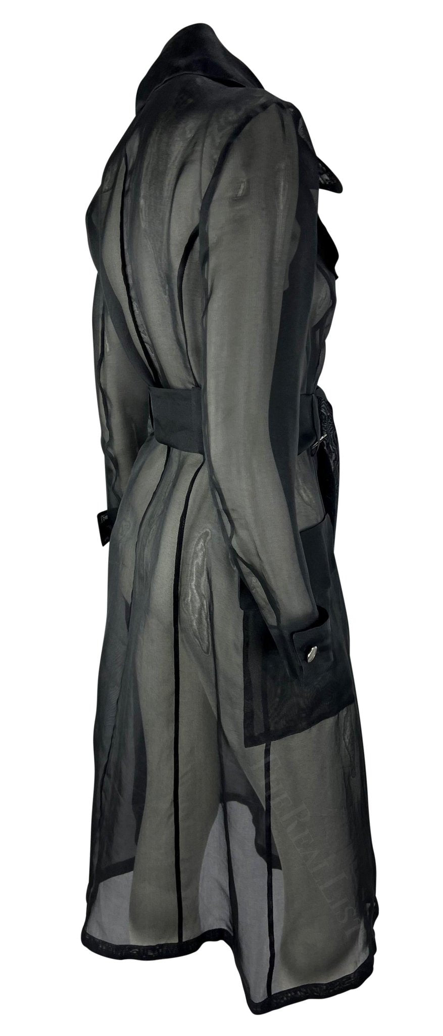 S/S 1995 Dolce & Gabbana Runway Black Sheer Silk Double Breasted Trench Coat - RealList