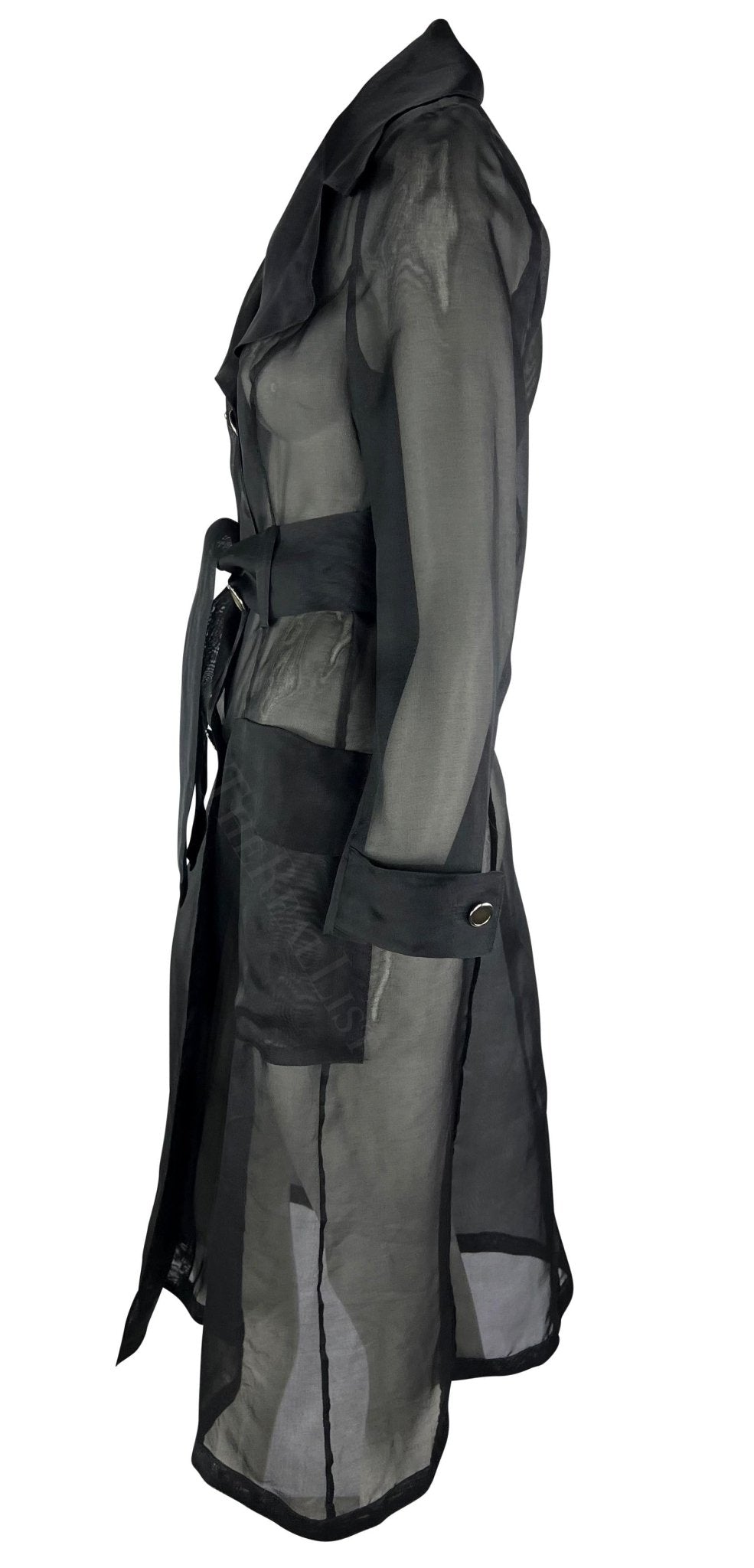 S/S 1995 Dolce & Gabbana Runway Black Sheer Silk Double Breasted Trench Coat - RealList