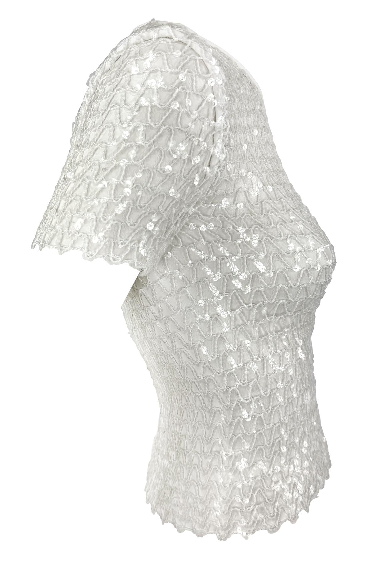 S/S 1995 Dolce & Gabbana Runway Sheer White Knit Clear Sequin T-Shirt Top - RealList