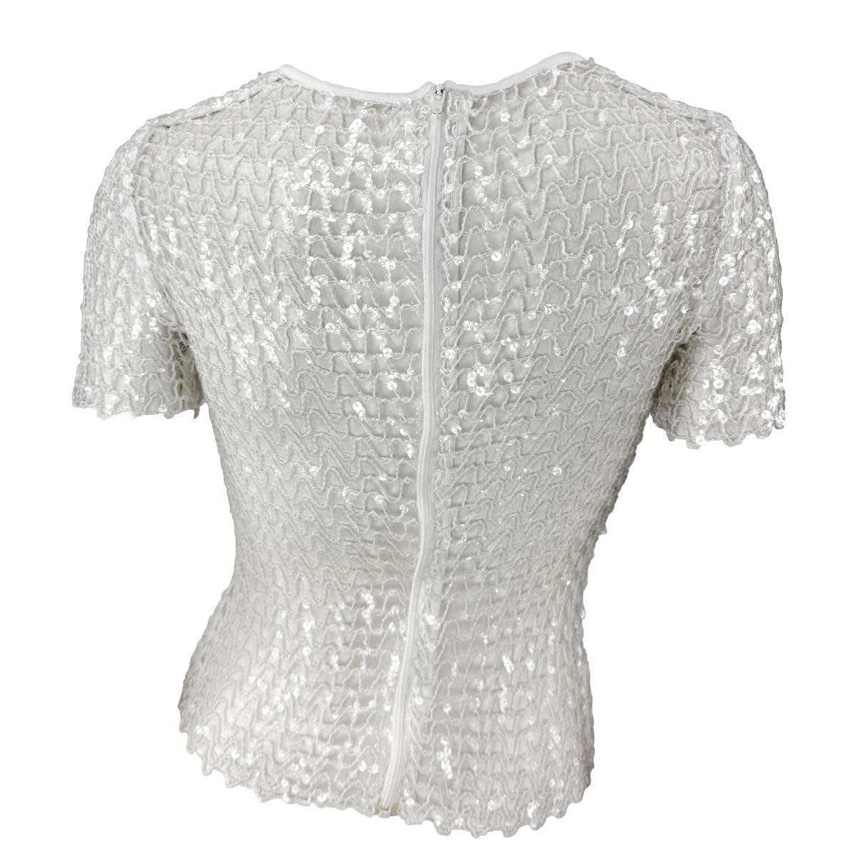 S/S 1995 Dolce & Gabbana Runway Sheer White Knit Clear Sequin T-Shirt Top - RealList