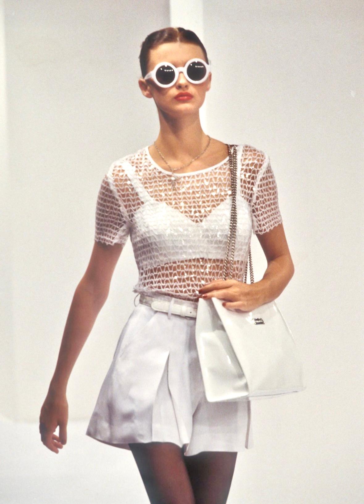 S/S 1995 Dolce & Gabbana Runway Sheer White Knit Clear Sequin T-Shirt Top - RealList