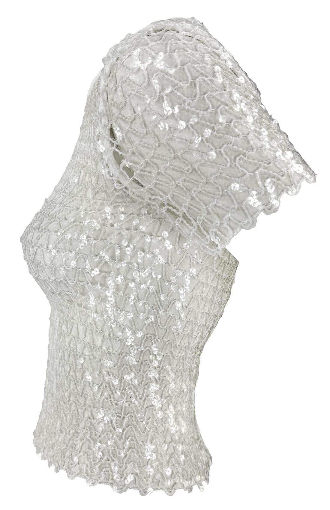 S/S 1995 Dolce & Gabbana Runway Sheer White Knit Clear Sequin T-Shirt Top - RealList