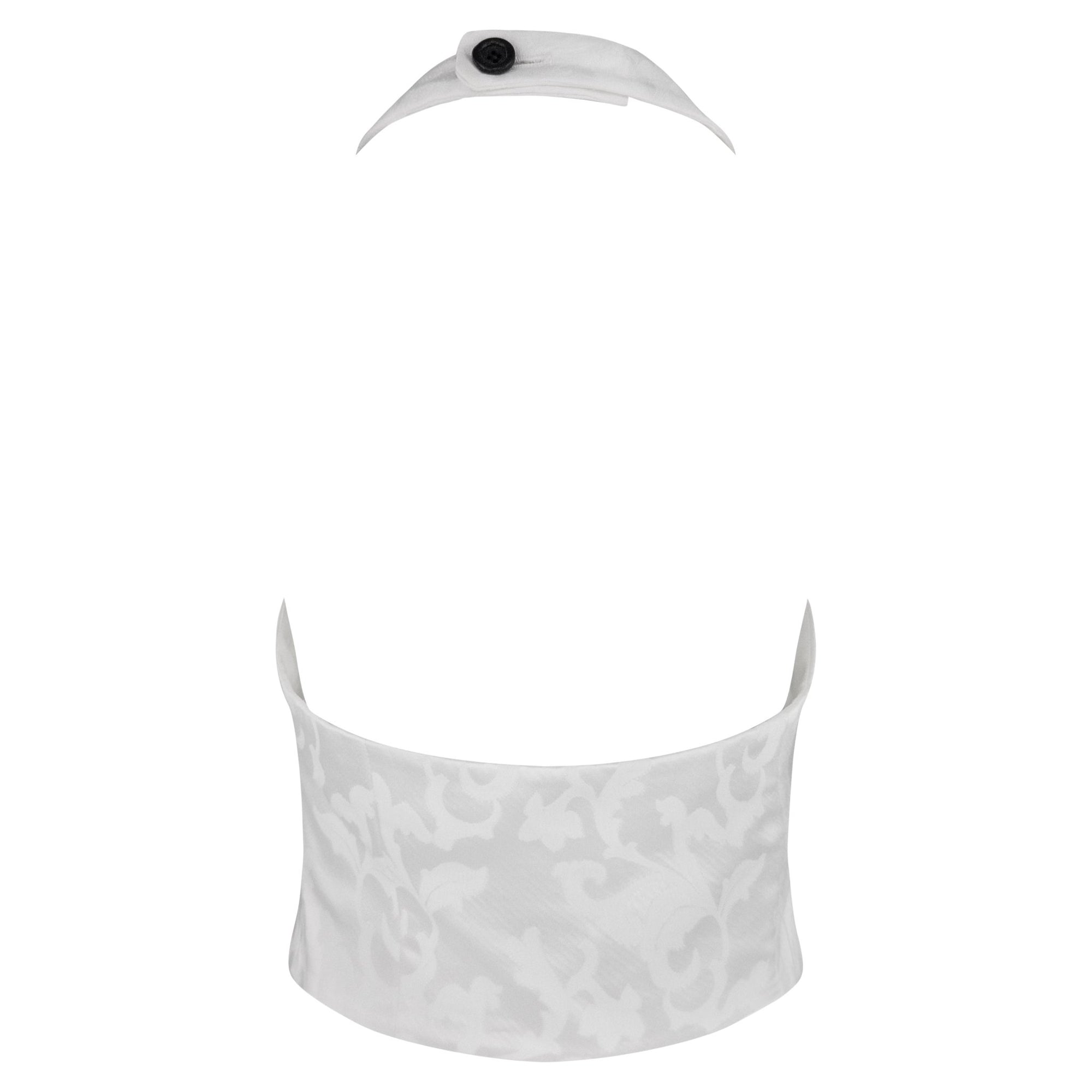 S/S 1995 Dolce & Gabbana White Floral Jacquard Halter Crop Top Vest - RealList