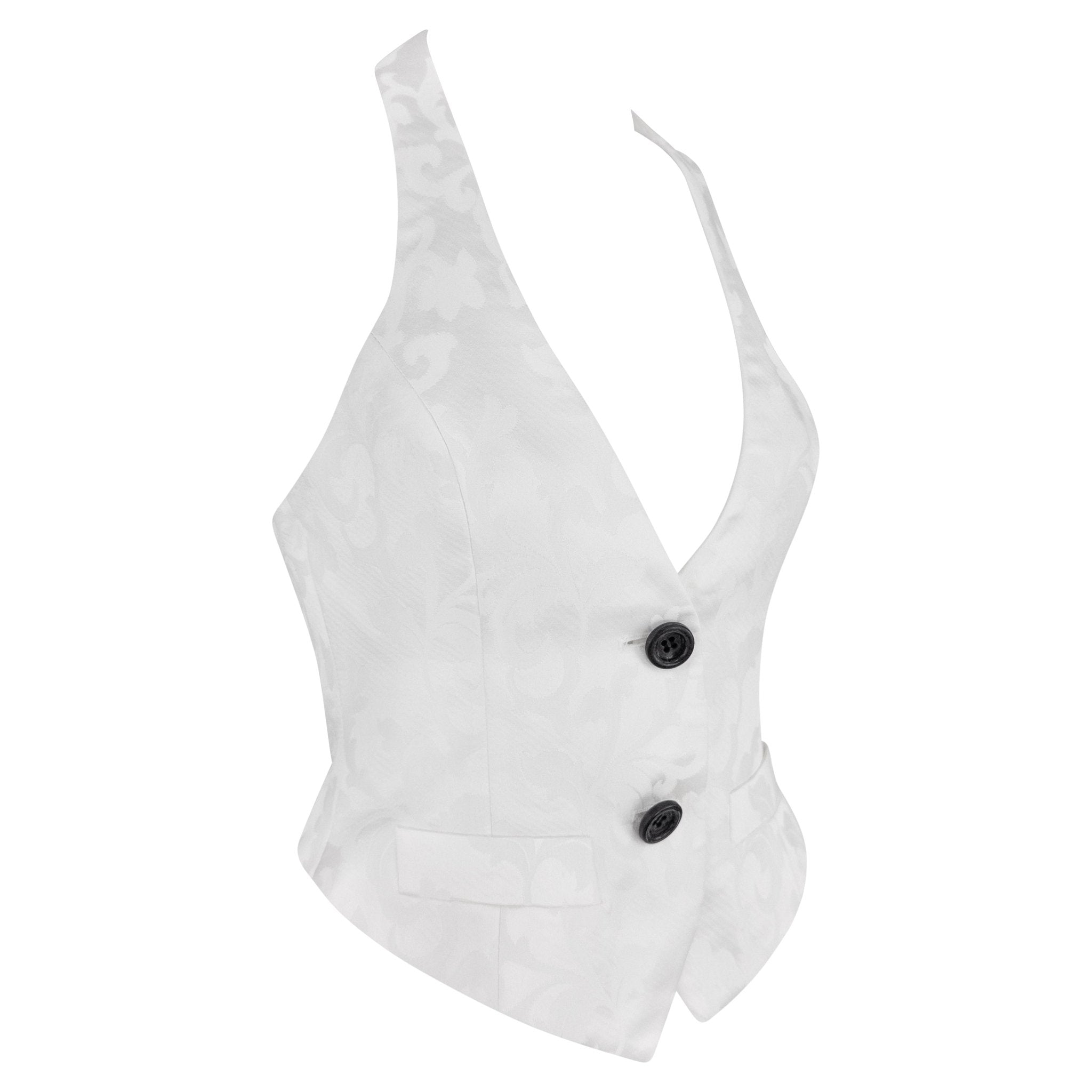 S/S 1995 Dolce & Gabbana White Floral Jacquard Halter Crop Top Vest - RealList