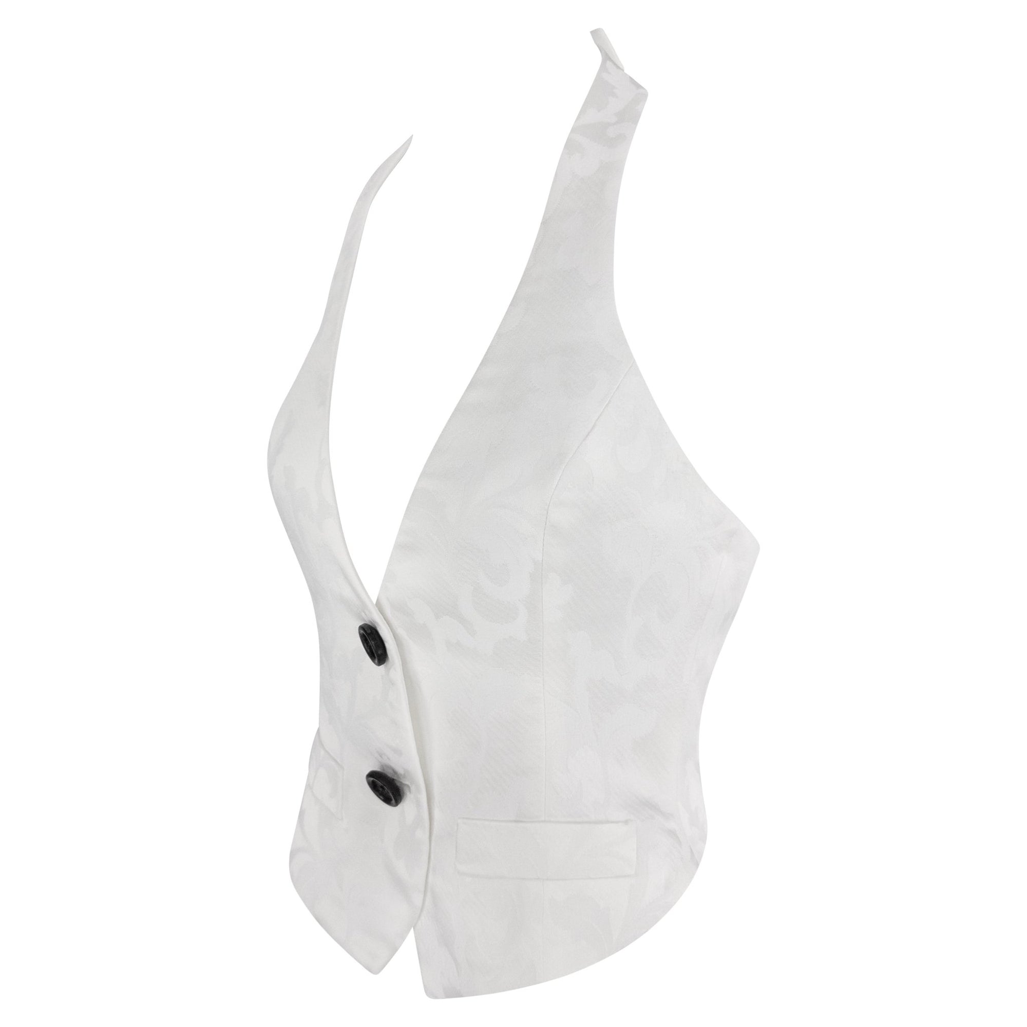 S/S 1995 Dolce & Gabbana White Floral Jacquard Halter Crop Top Vest - RealList