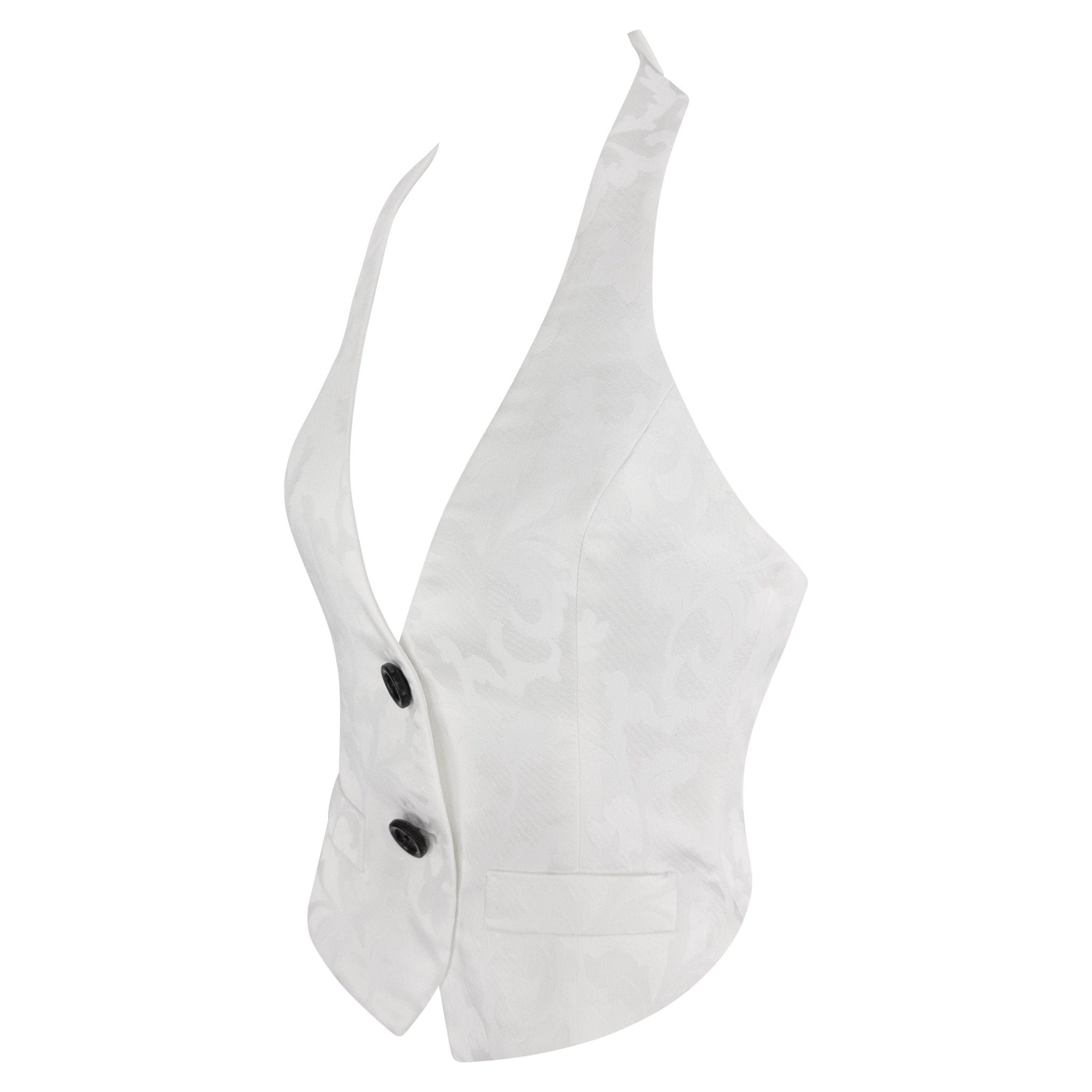 S/S 1995 Dolce & Gabbana White Floral Jacquard Halter Crop Top Vest - RealList