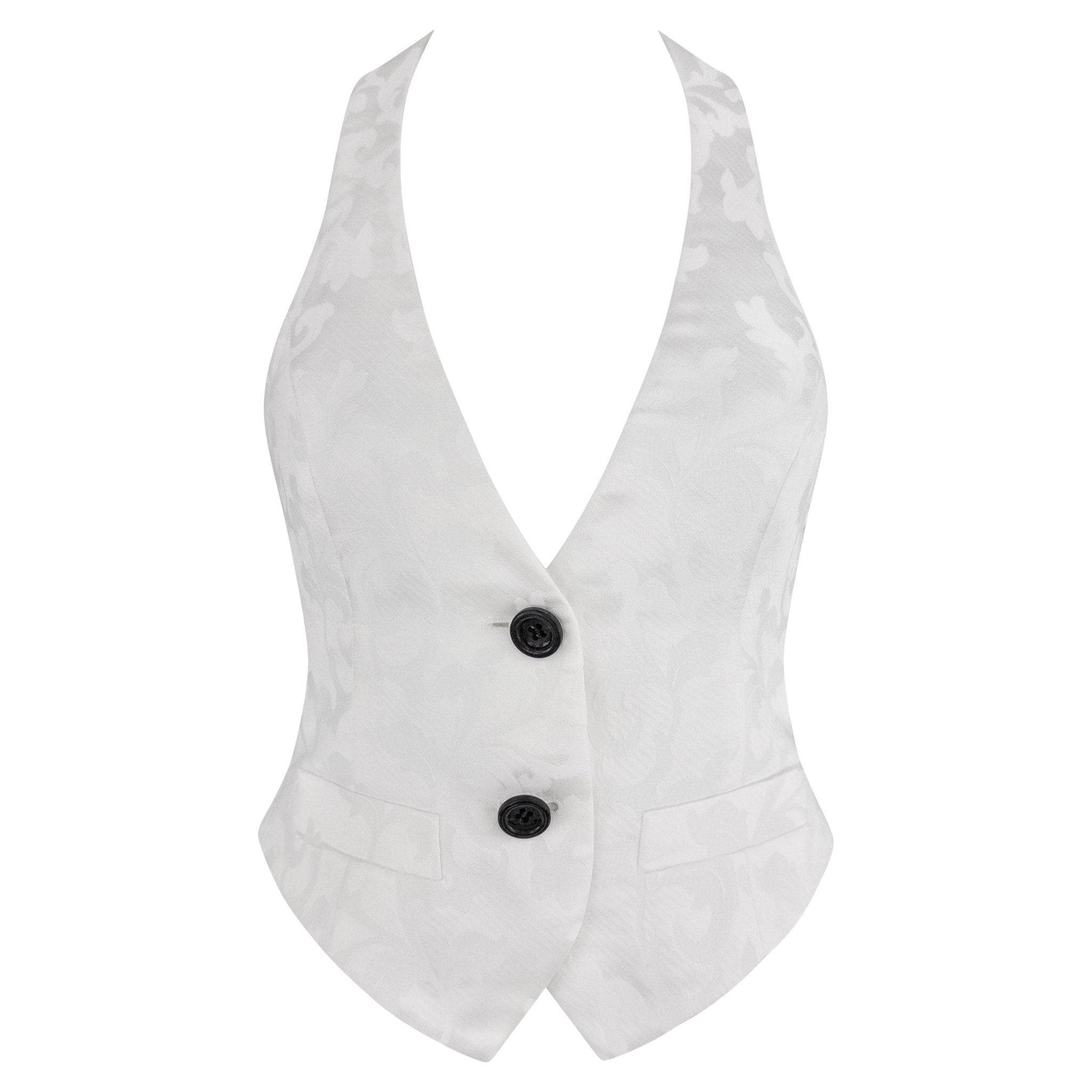 S/S 1995 Dolce & Gabbana White Floral Jacquard Halter Crop Top Vest - RealList