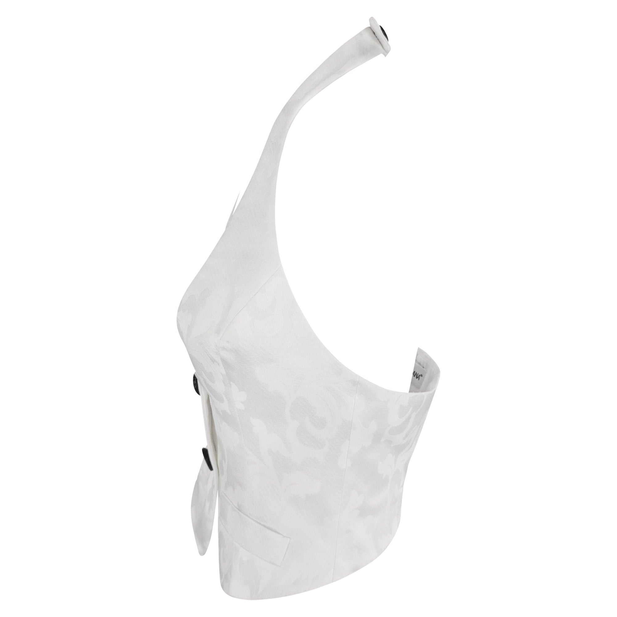 S/S 1995 Dolce & Gabbana White Floral Jacquard Halter Crop Top Vest - RealList