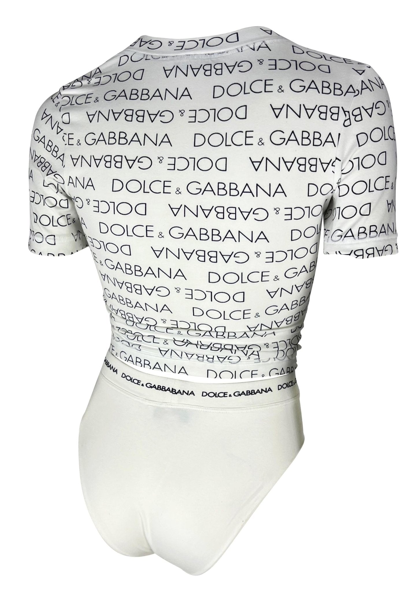 S/S 1995 Dolce & Gabbana White Logo Print Stretch V - Neck Brief Set - RealList