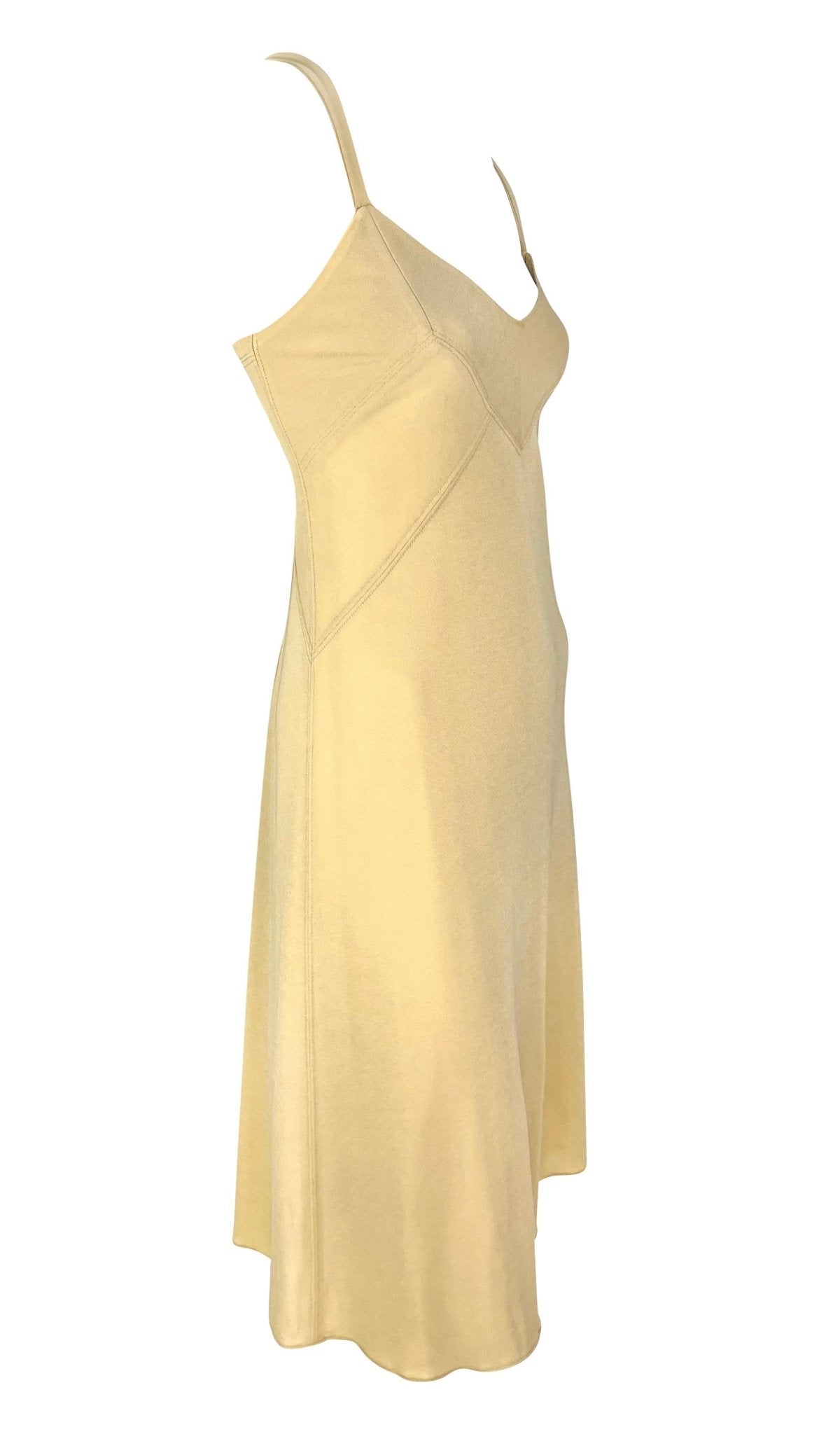 S/S 1995 Donna Karan Beige Stretch Bodycon Panel Slip Dress - RealList