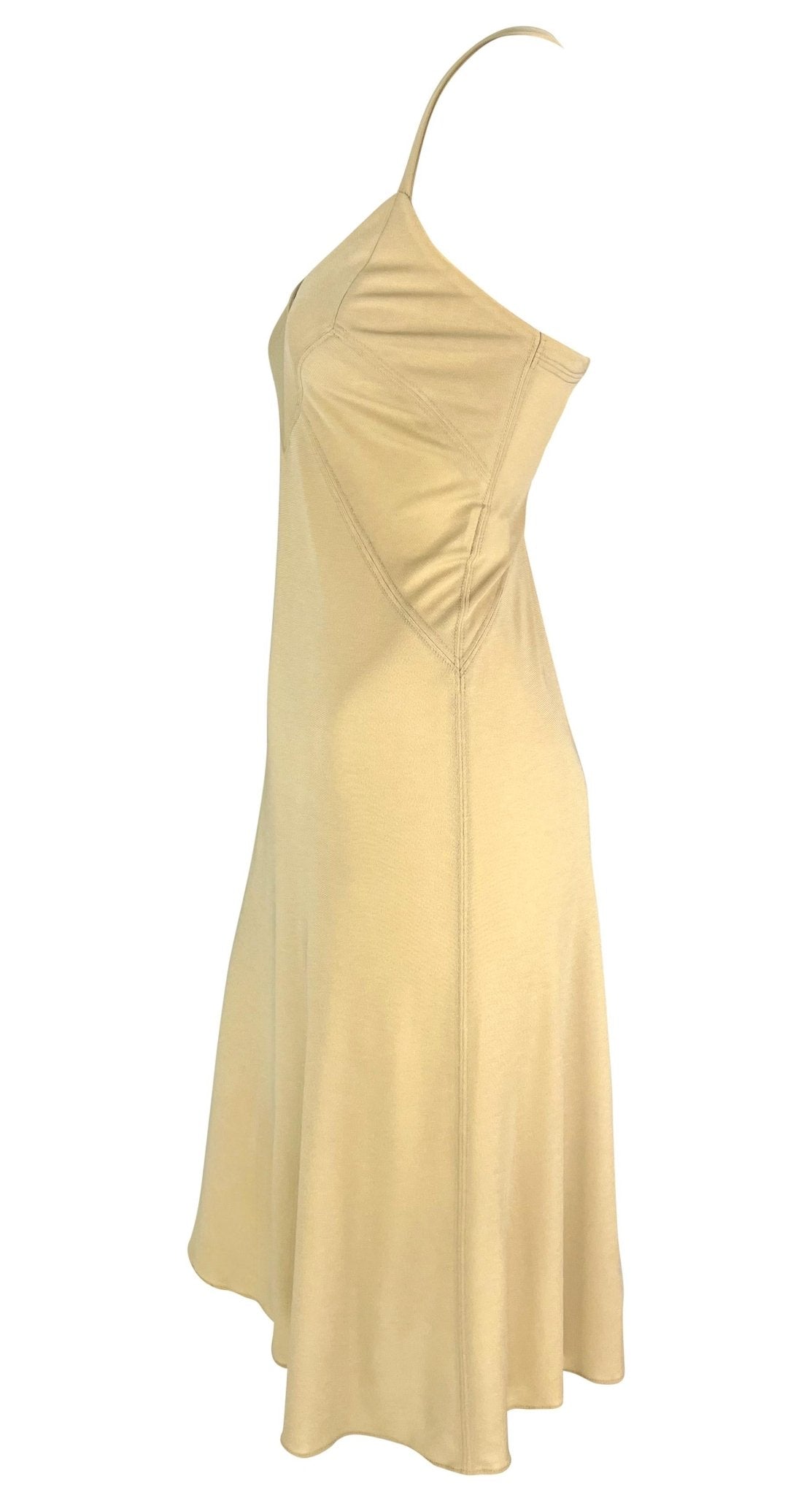 S/S 1995 Donna Karan Beige Stretch Bodycon Panel Slip Dress - RealList