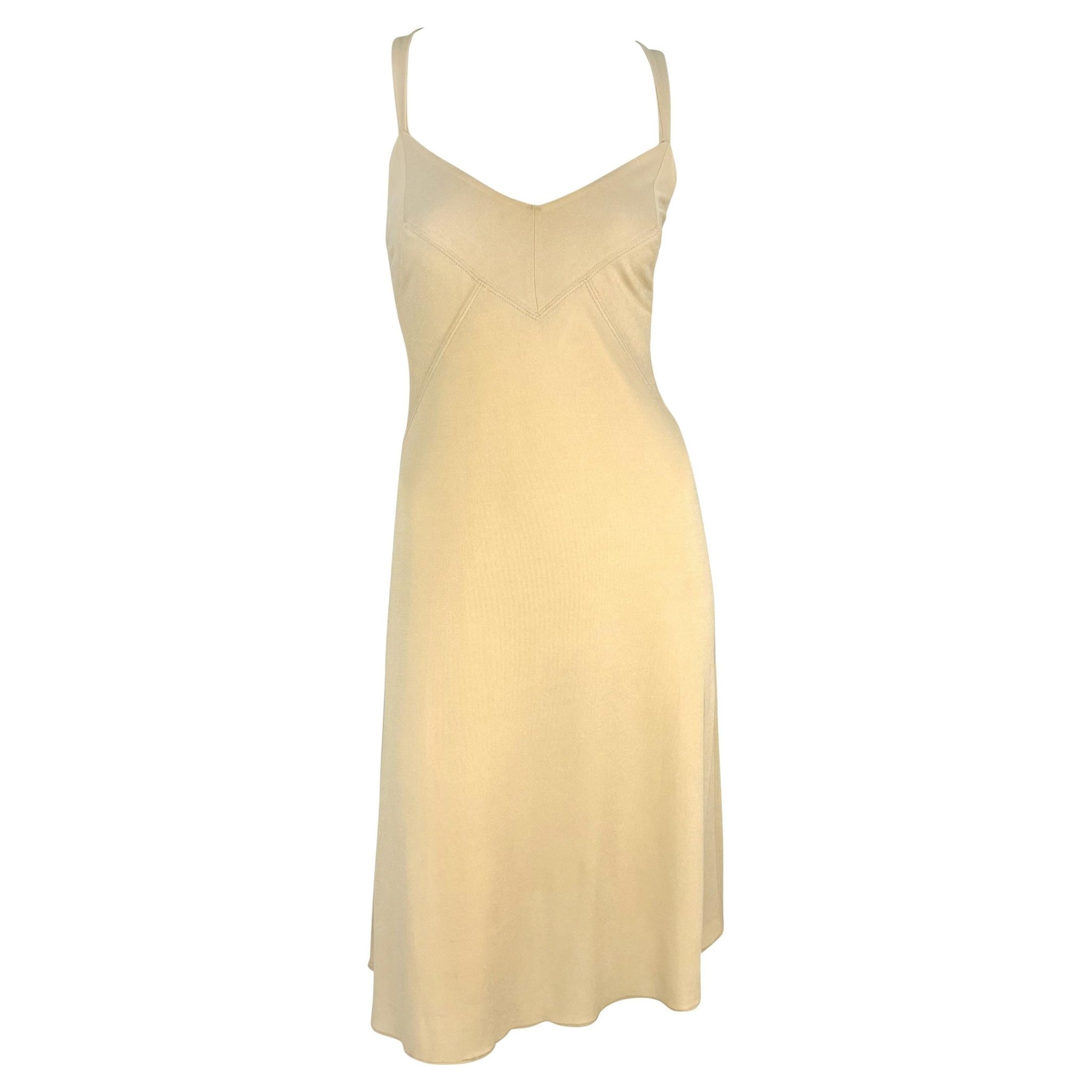 S/S 1995 Donna Karan Beige Stretch Bodycon Panel Slip Dress - RealList