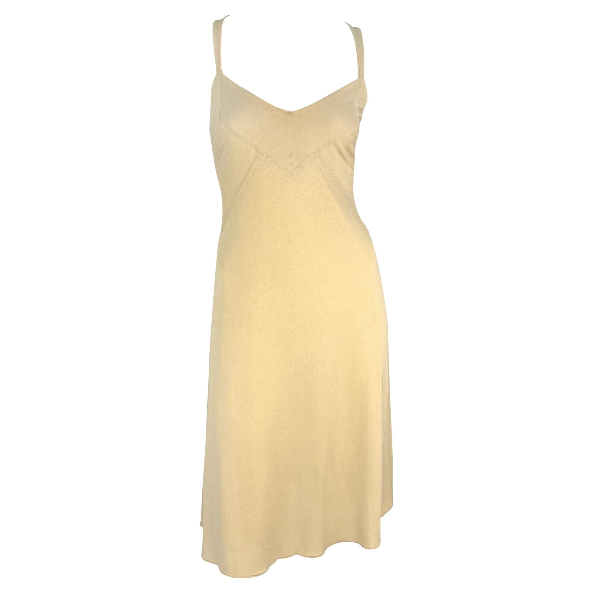 S/S 1995 Donna Karan Beige Stretch Bodycon Panel Slip Dress - RealList
