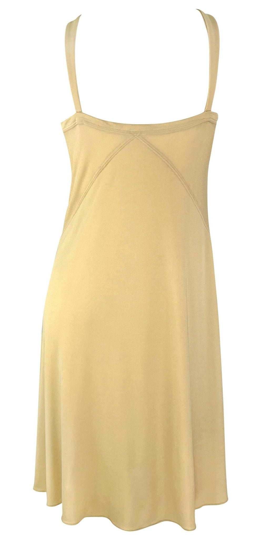 S/S 1995 Donna Karan Beige Stretch Bodycon Panel Slip Dress - RealList