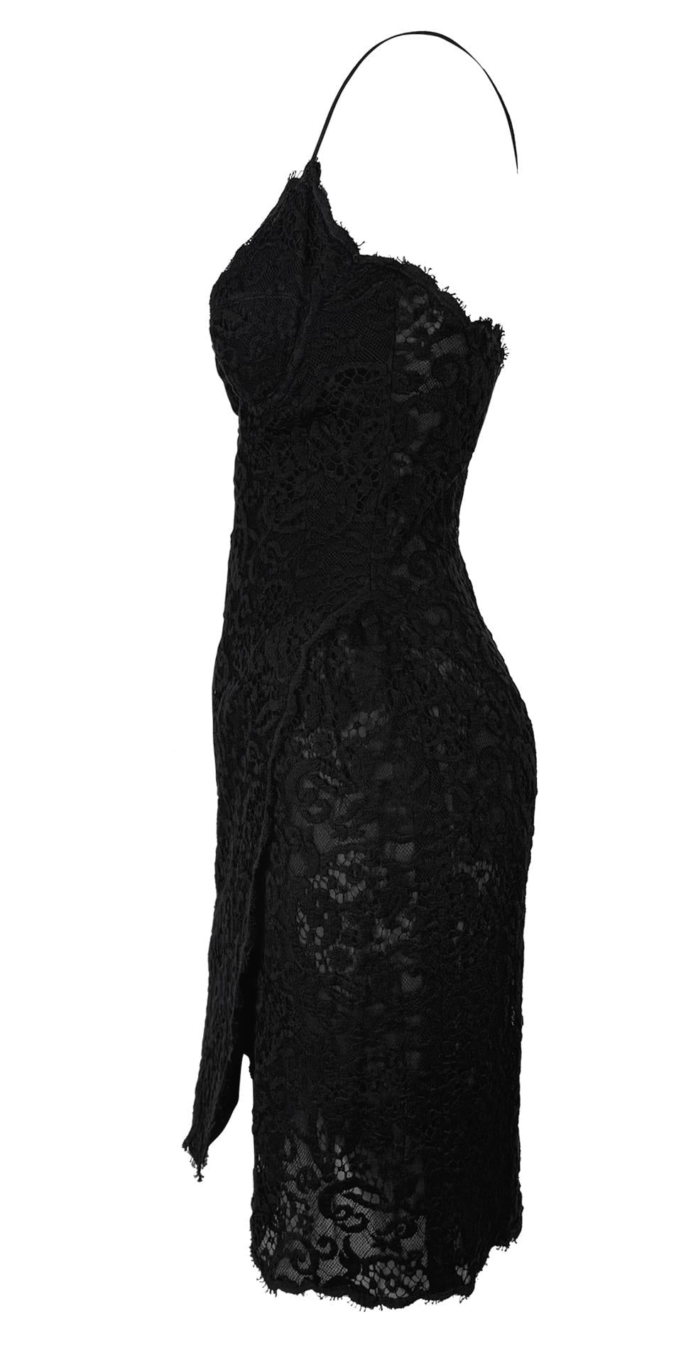 S/S 1995 Donna Karan Runway Black Floral Lace Dress - RealList