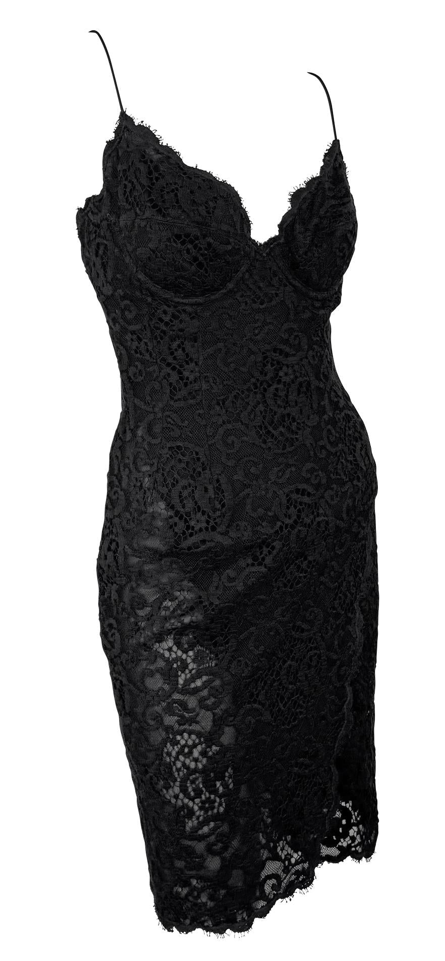 S/S 1995 Donna Karan Runway Black Floral Lace Dress - RealList