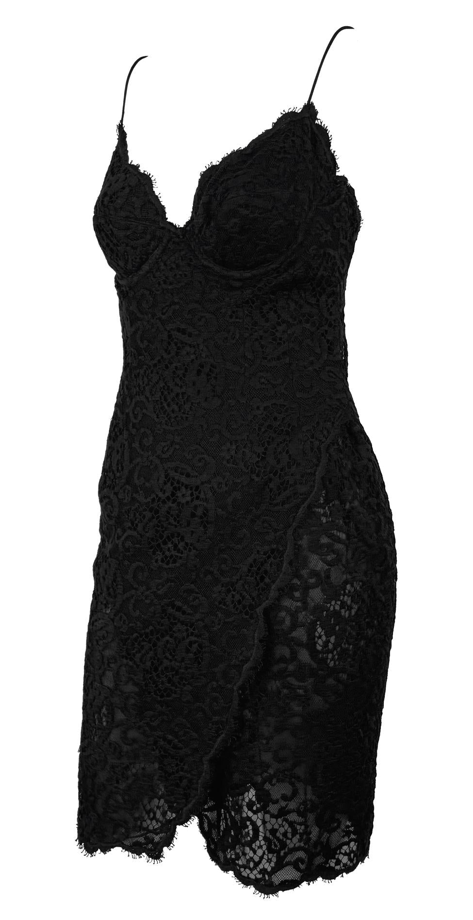 S/S 1995 Donna Karan Runway Black Floral Lace Dress - RealList