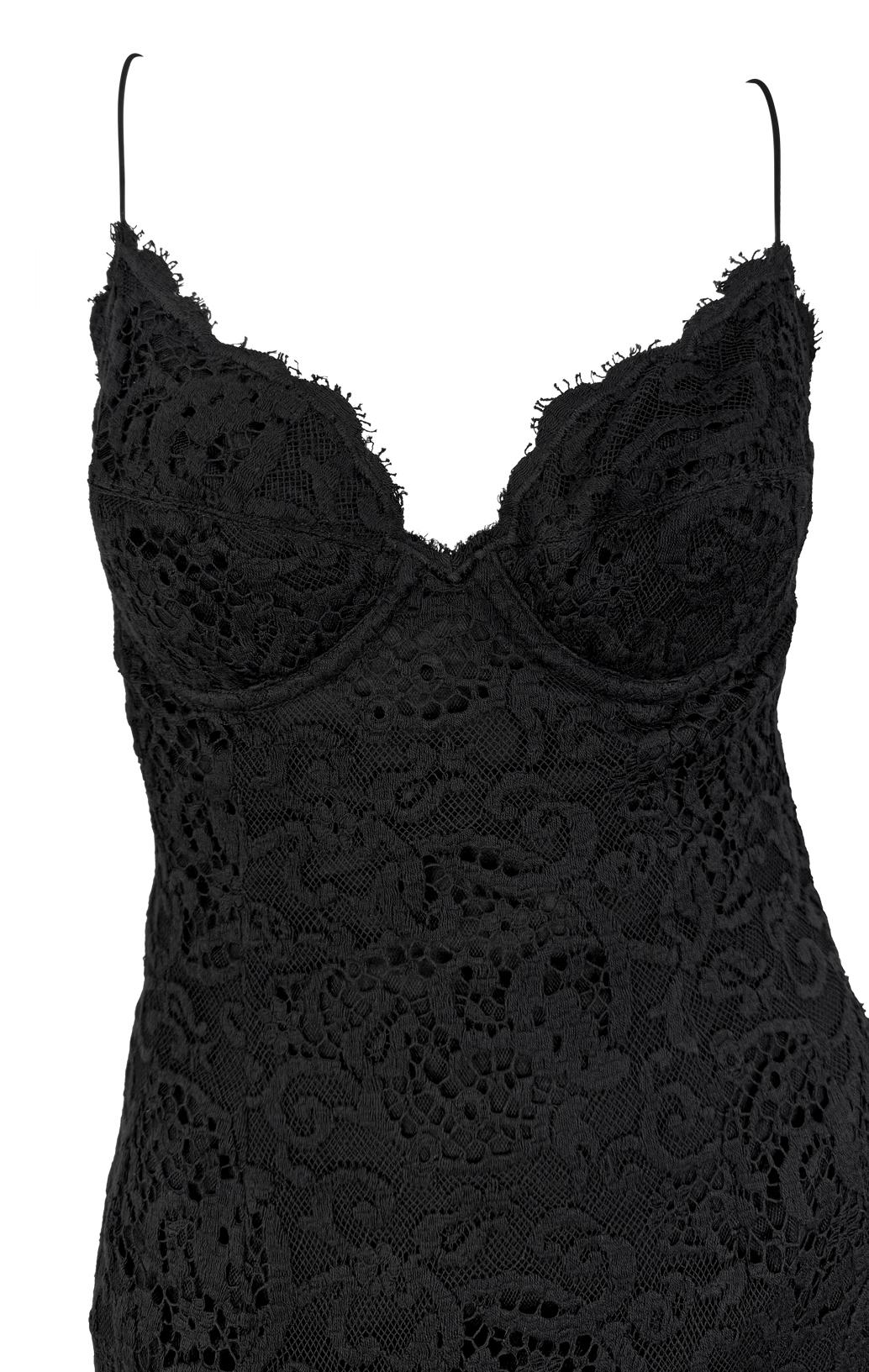 S/S 1995 Donna Karan Runway Black Floral Lace Dress - RealList