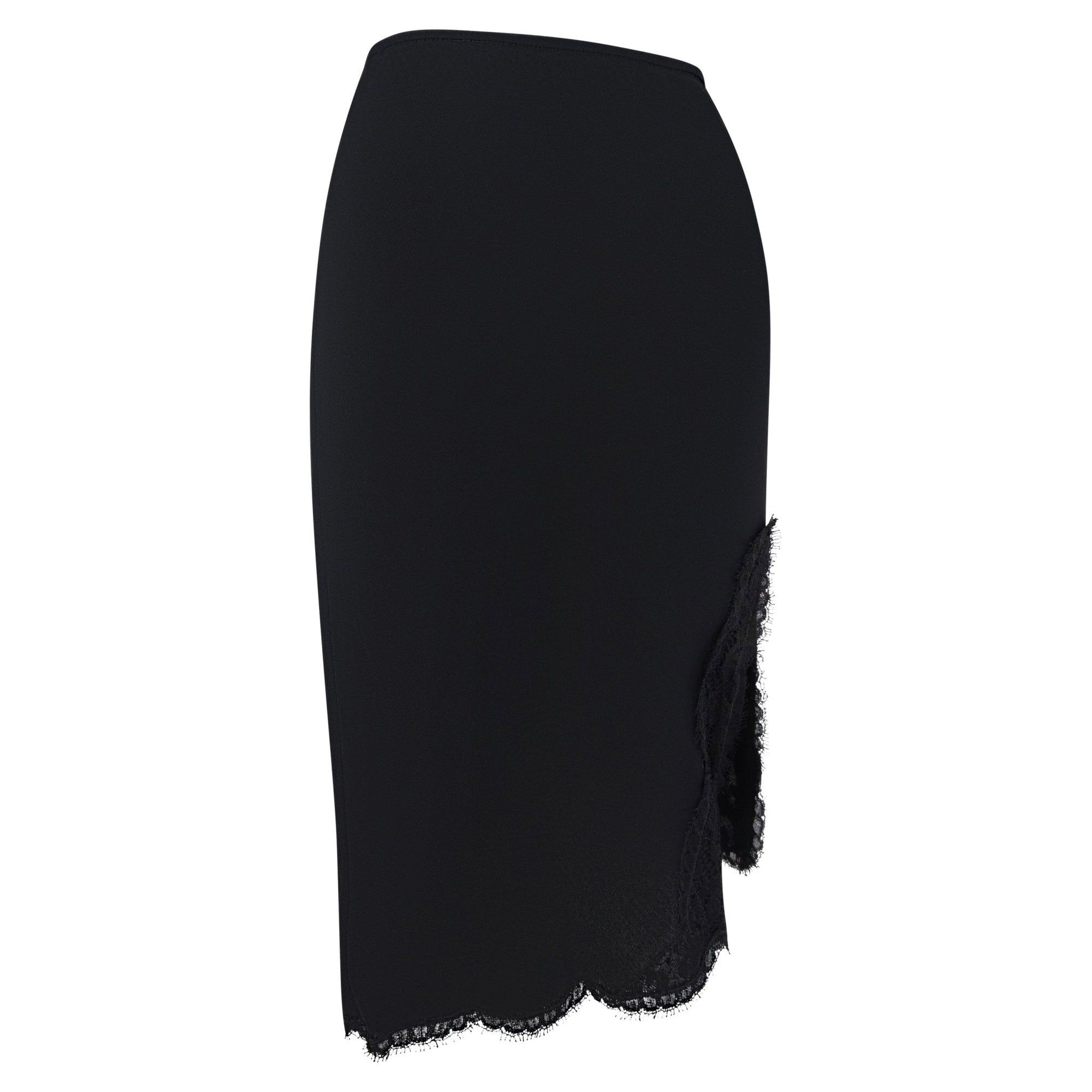 S/S 1995 Donna Karan Runway Black Stretch Lace Trim Skirt - RealList