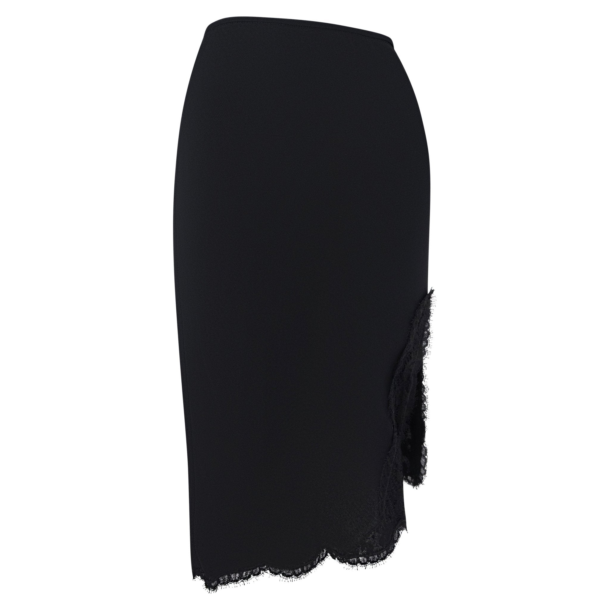 S/S 1995 Donna Karan Runway Black Stretch Lace Trim Skirt - RealList