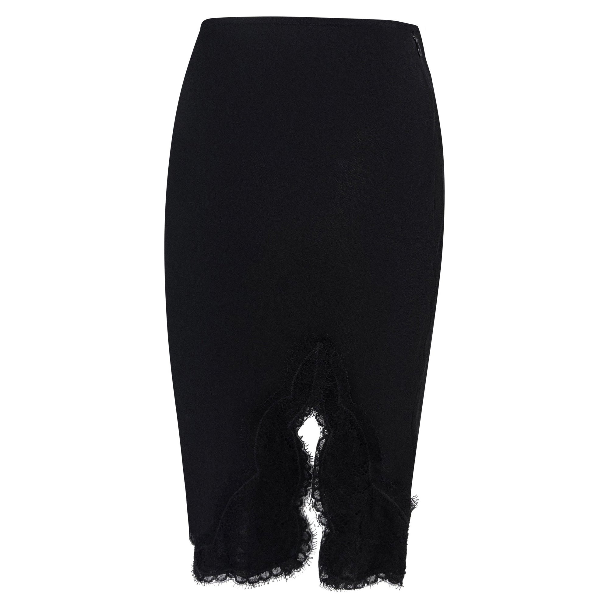 S/S 1995 Donna Karan Runway Black Stretch Lace Trim Skirt - RealList