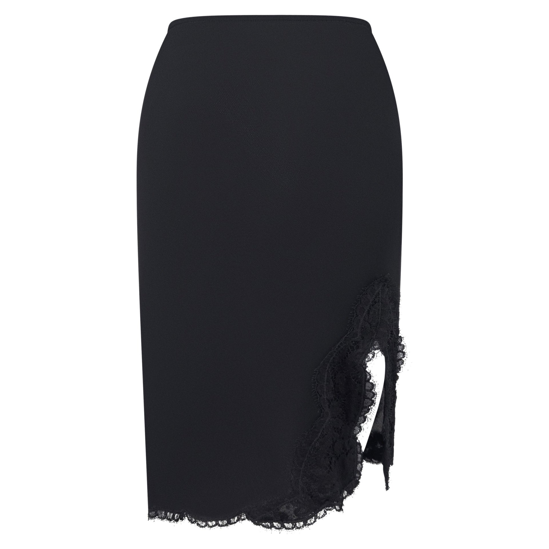 S/S 1995 Donna Karan Runway Black Stretch Lace Trim Skirt - RealList