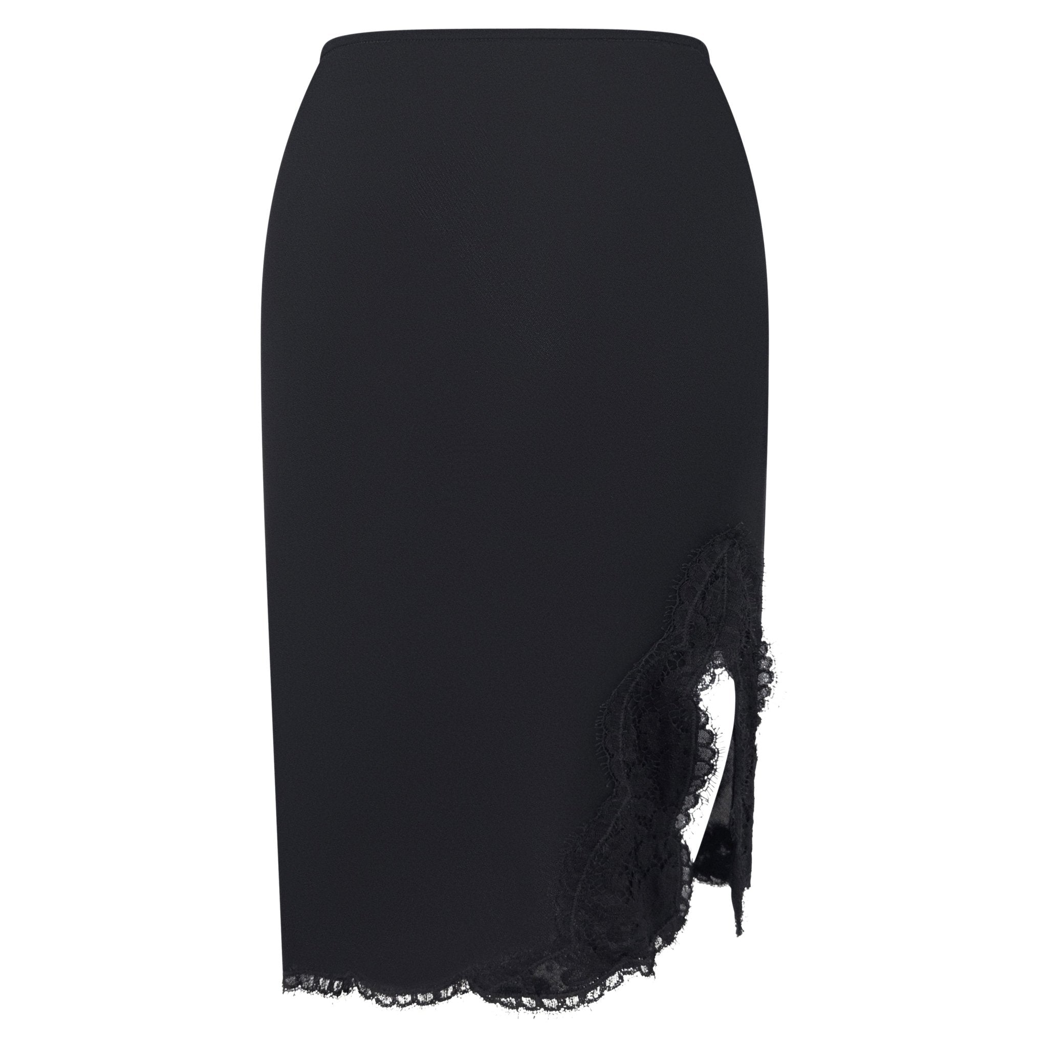 S/S 1995 Donna Karan Runway Black Stretch Lace Trim Skirt - RealList