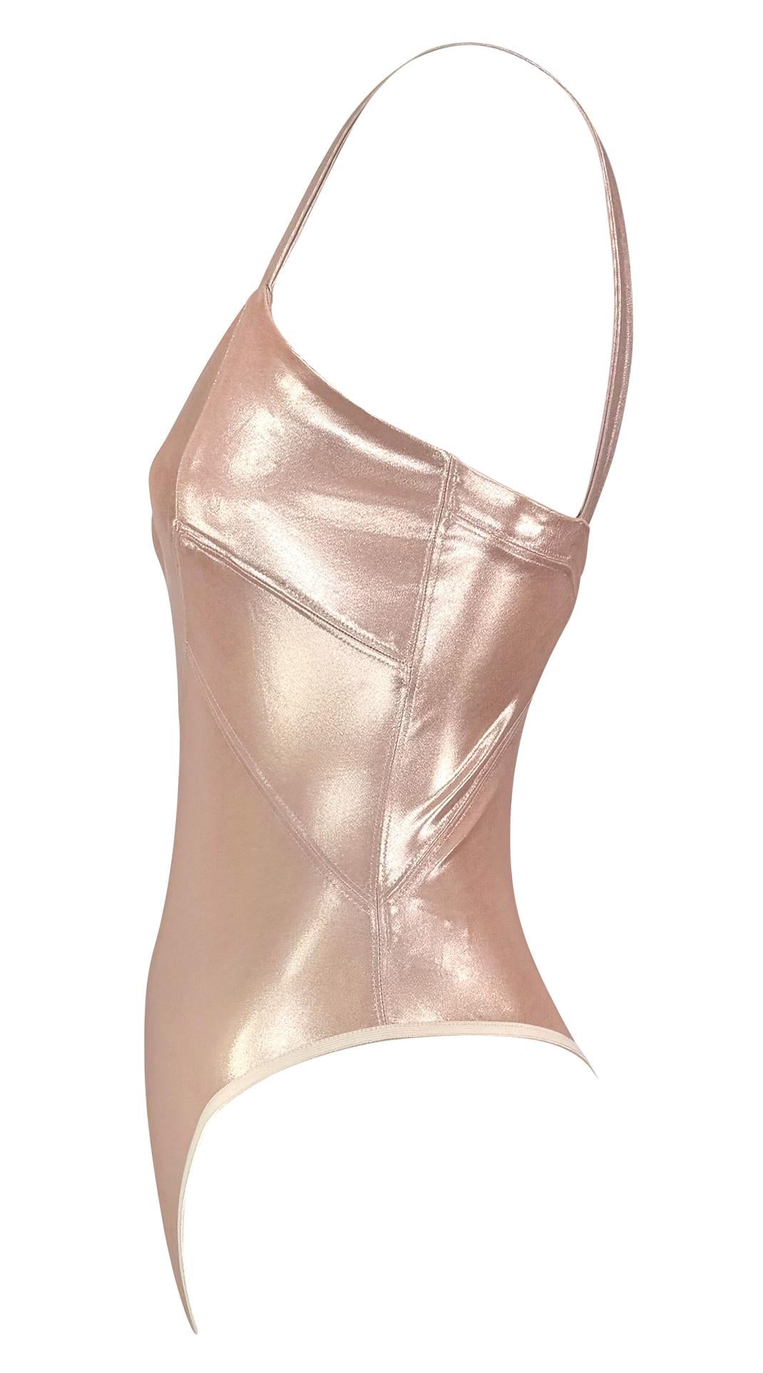 S/S 1995 Donna Karan Shimmery Metallic Blush Pink Bodycon Stretch Bodysuit Top - RealList