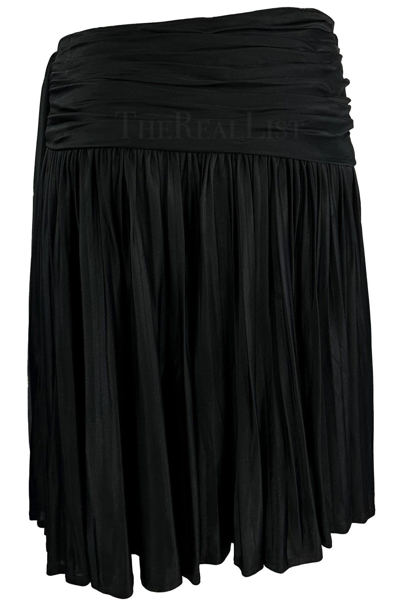 S/S 1995 Gianni Versace Black Pleated Faux Wrap Flare Skirt - RealList