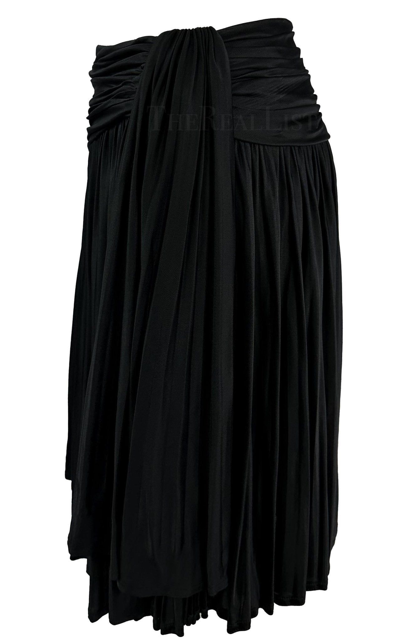 S/S 1995 Gianni Versace Black Pleated Faux Wrap Flare Skirt - RealList