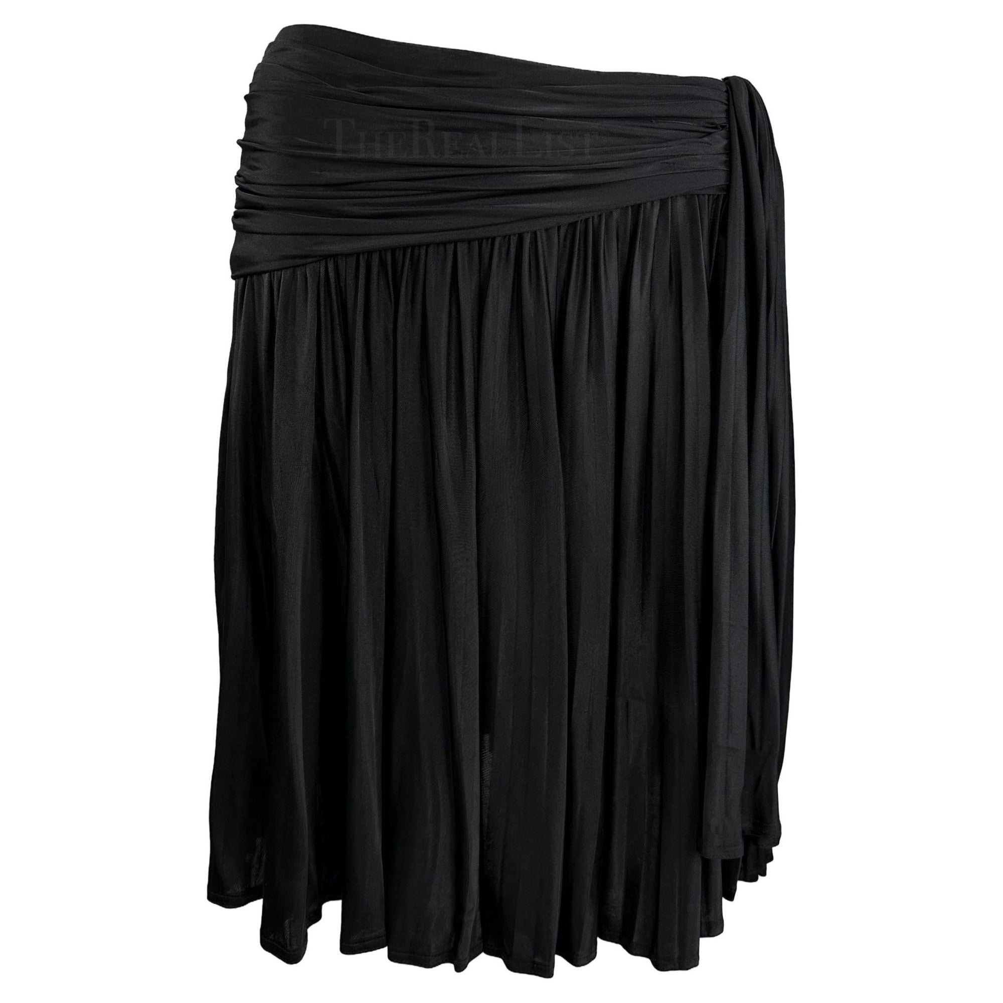 S/S 1995 Gianni Versace Black Pleated Faux Wrap Flare Skirt - RealList