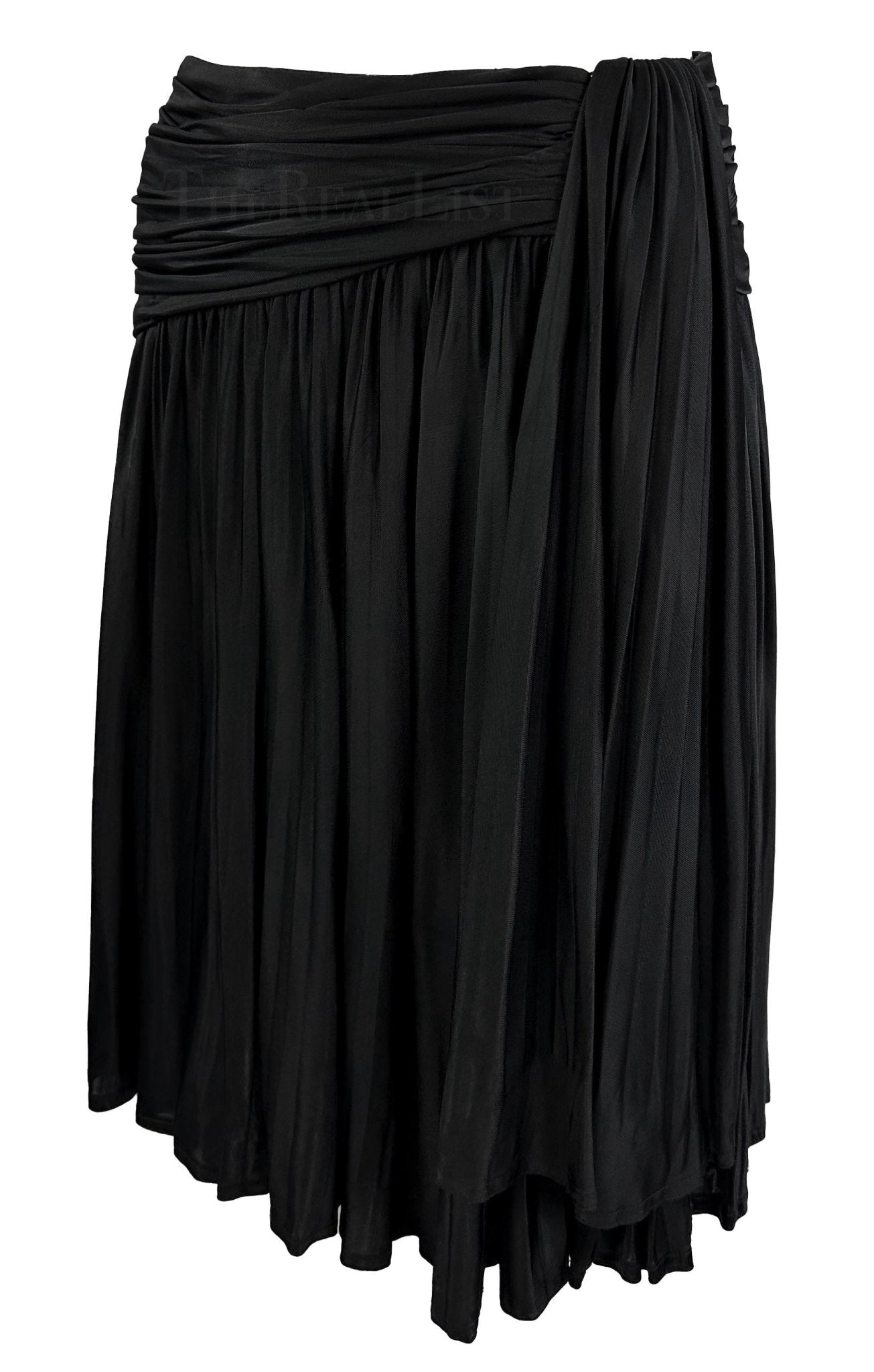 S/S 1995 Gianni Versace Black Pleated Faux Wrap Flare Skirt - RealList