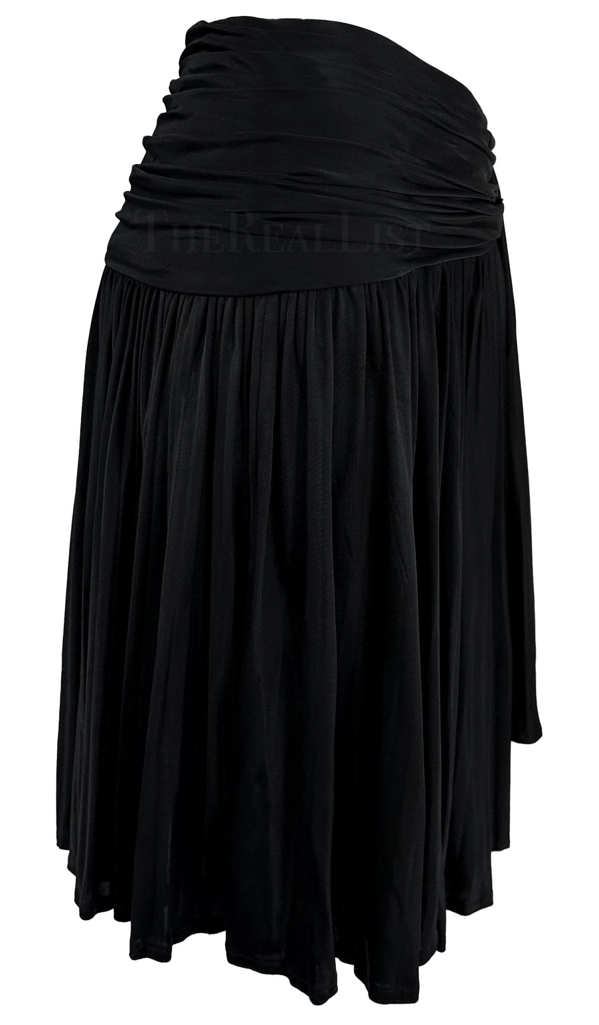 S/S 1995 Gianni Versace Black Pleated Faux Wrap Flare Skirt - RealList