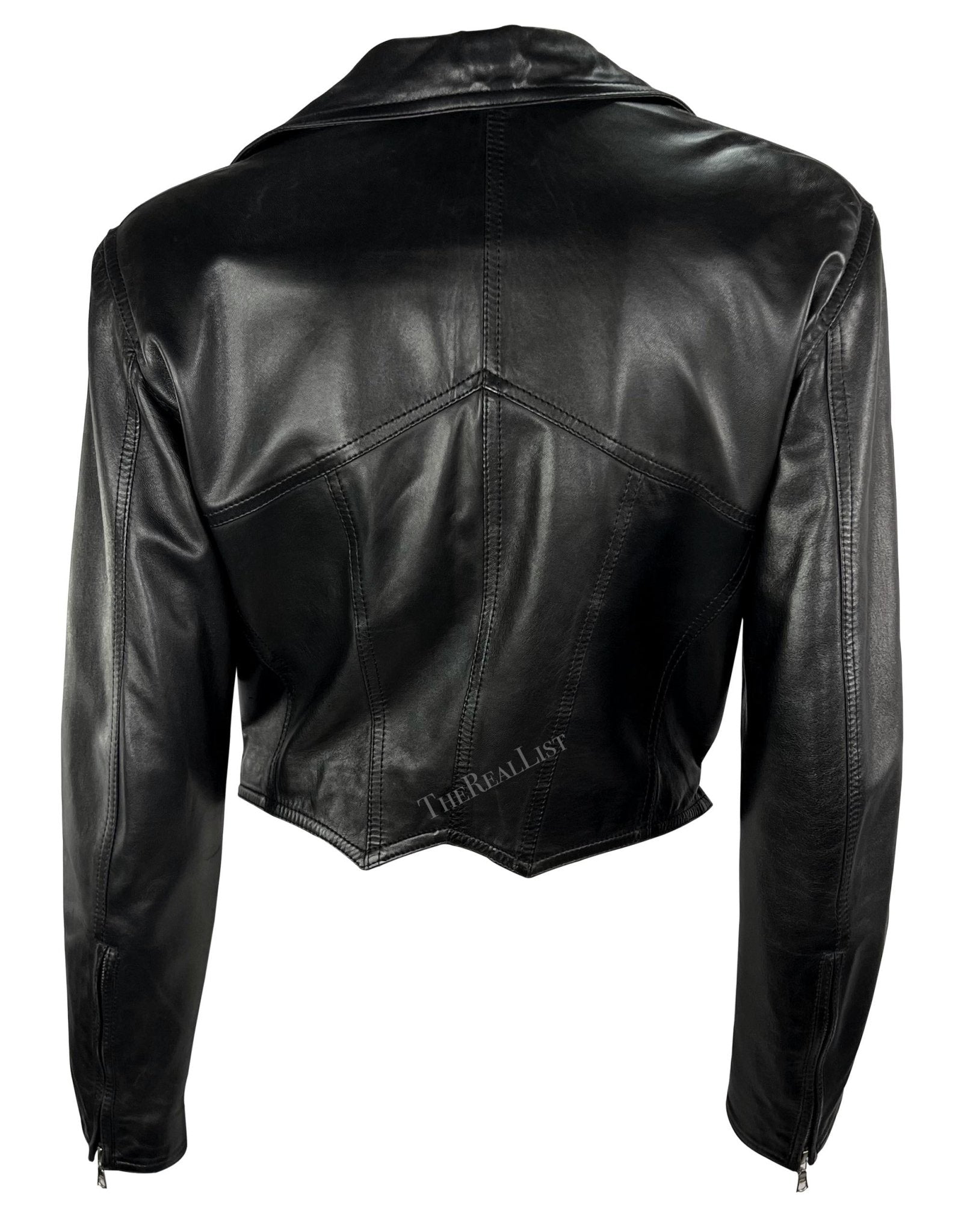 S/S 1995 Gianni Versace Corsetry Style Black Leather Cropped Leather Jacket - RealList