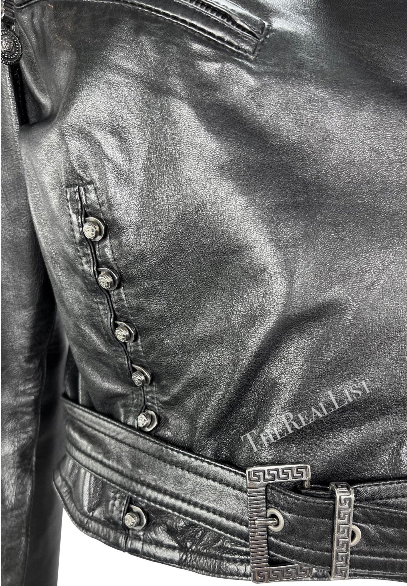 S/S 1995 Gianni Versace Corsetry Style Black Leather Cropped Leather Jacket - RealList