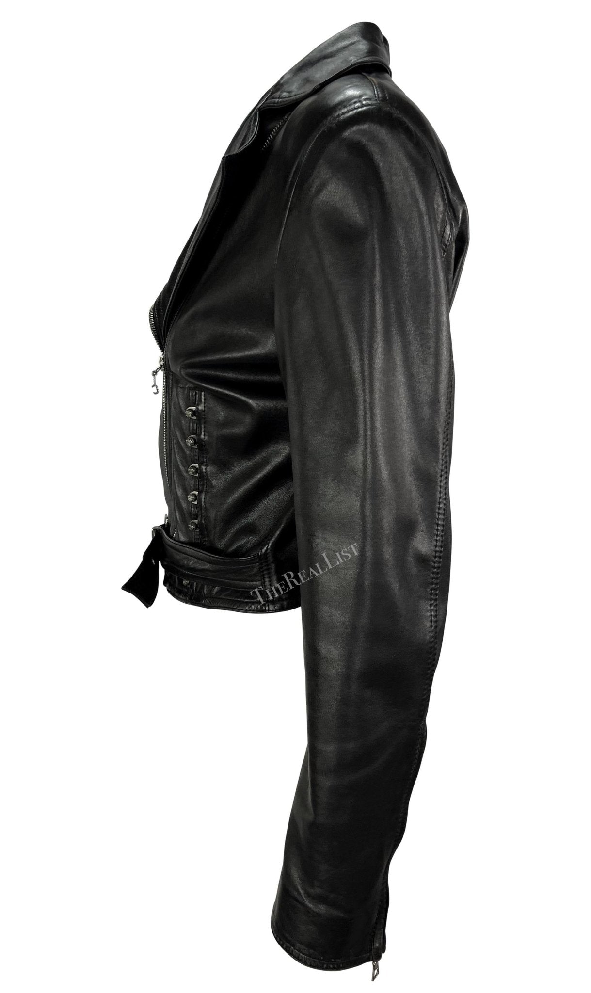 S/S 1995 Gianni Versace Corsetry Style Black Leather Cropped Leather Jacket - RealList