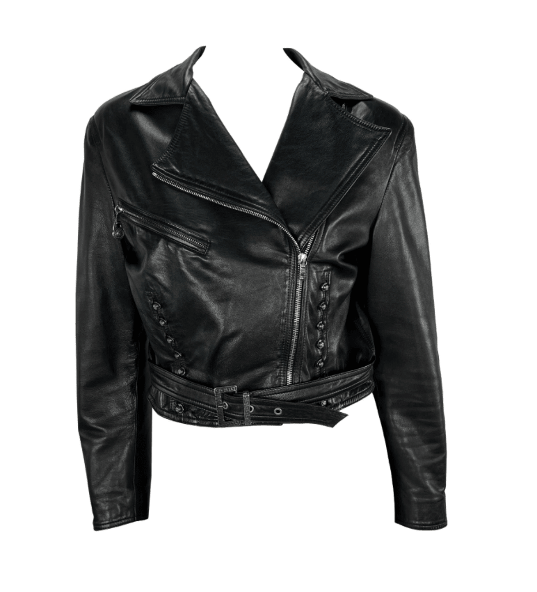S/S 1995 Gianni Versace Corsetry Style Black Leather Cropped Leather Jacket - RealList