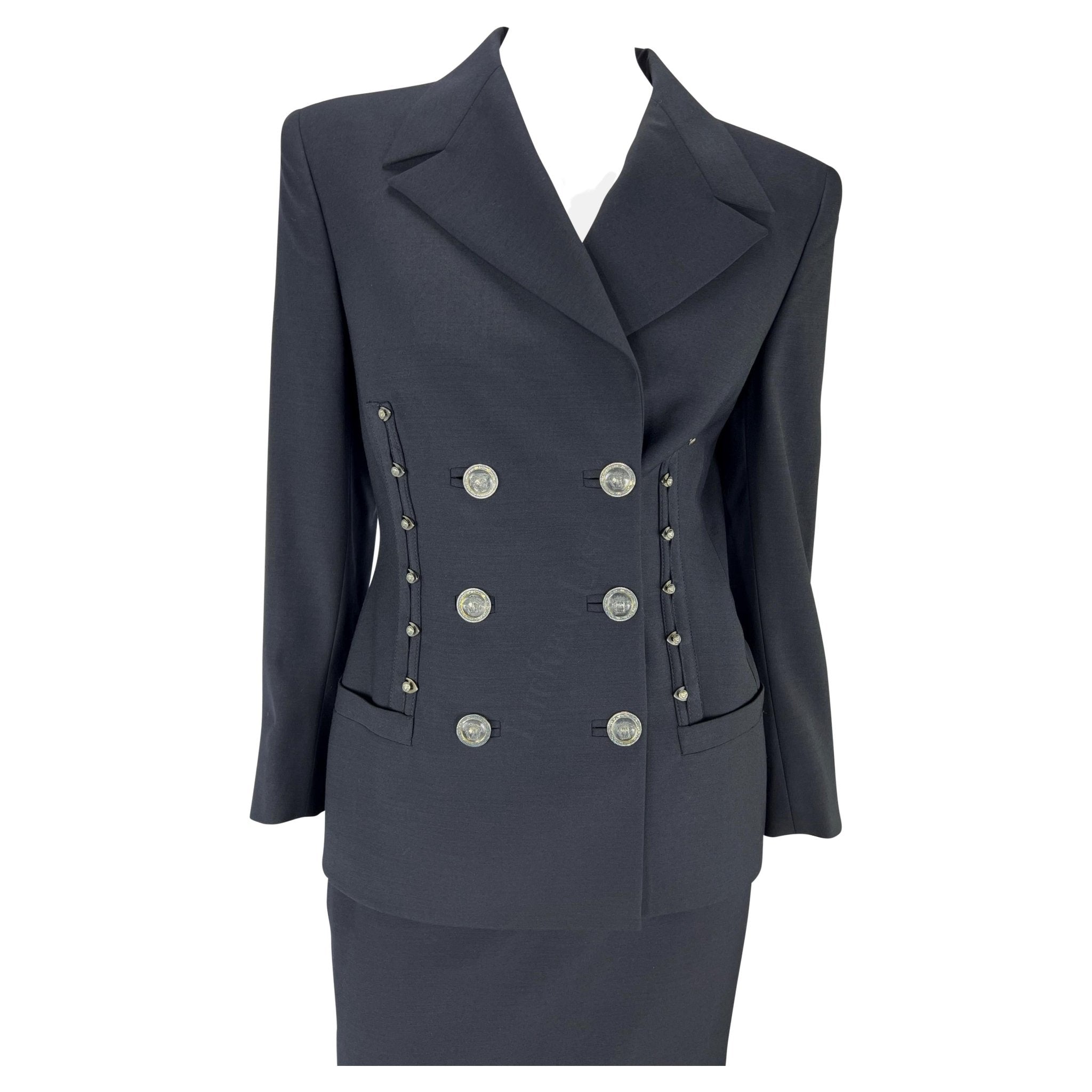 S/S 1995 Gianni Versace Couture Runway Corset Boned Medusa Black Skirt Suit - RealList