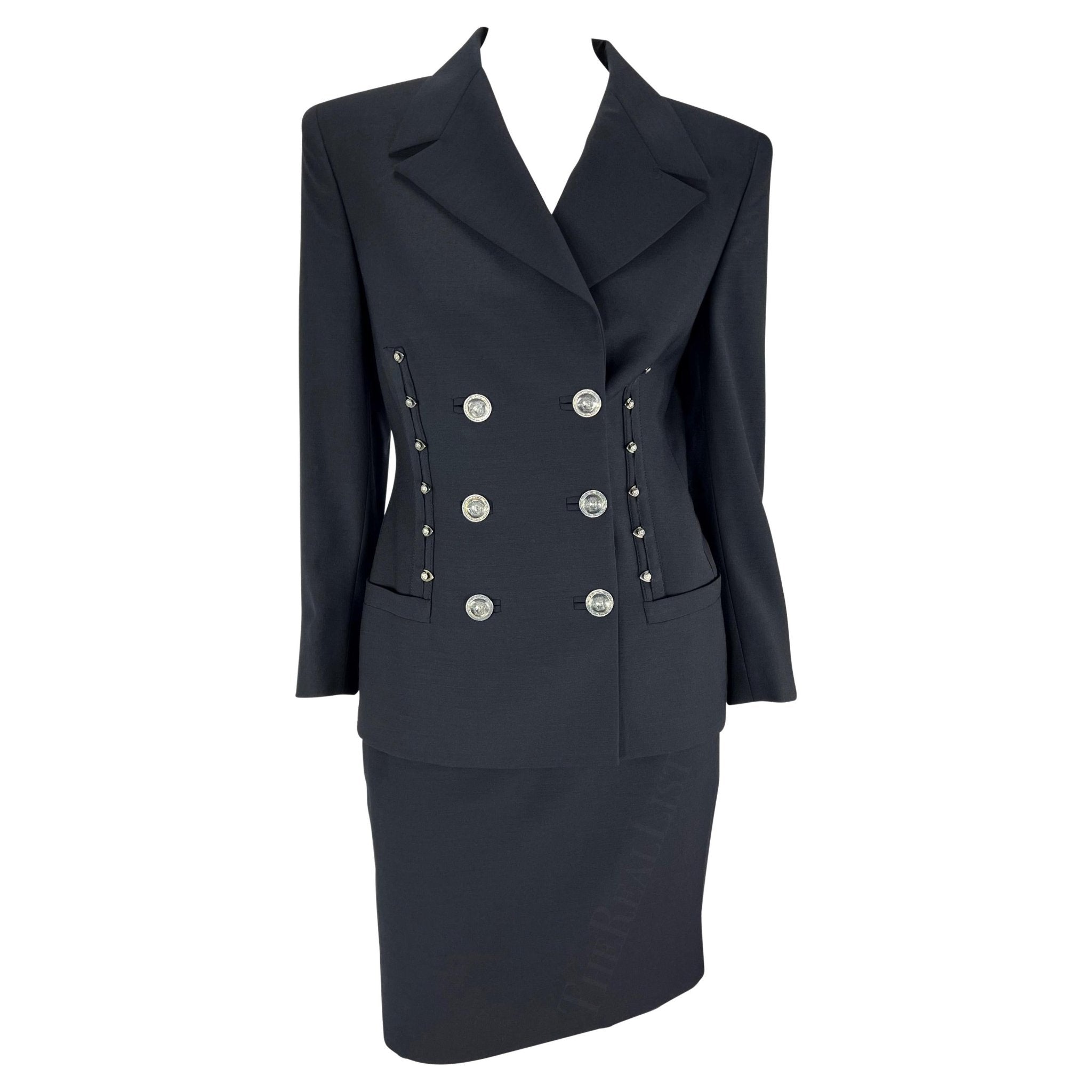 S/S 1995 Gianni Versace Couture Runway Corset Boned Medusa Black Skirt Suit - RealList