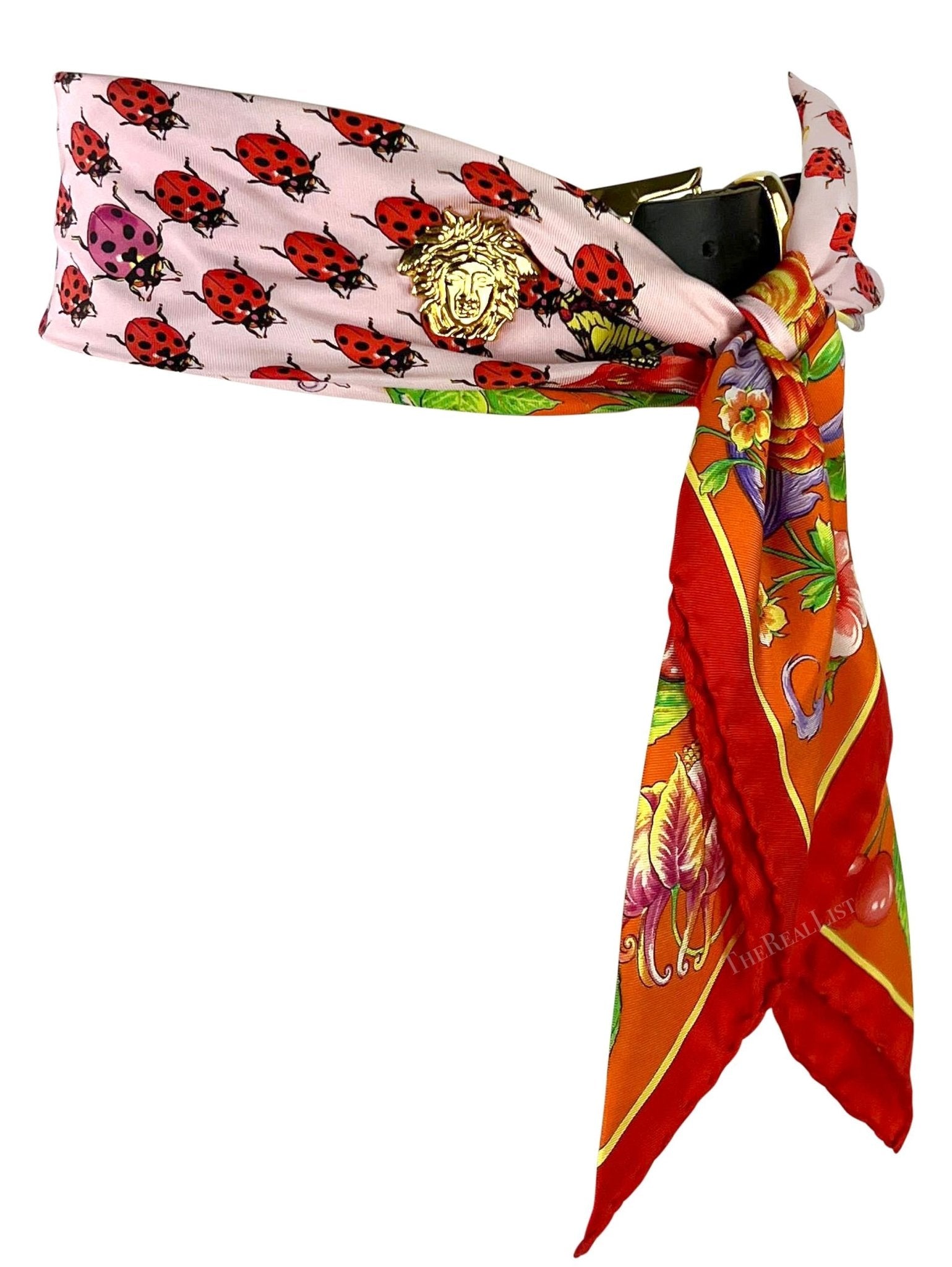 S/S 1995 Gianni Versace Medusa Silk Scarf Lady Bug Belt - RealList
