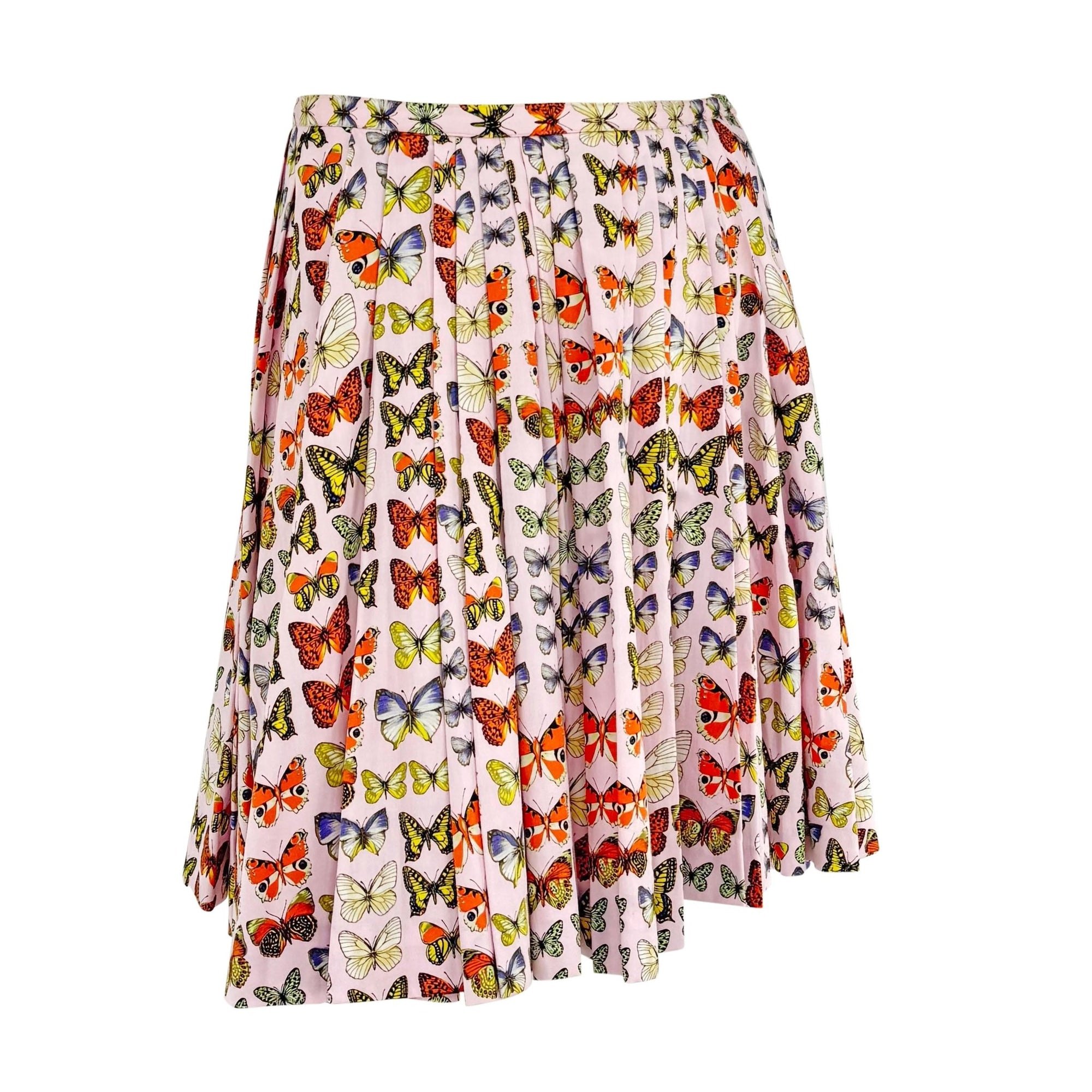 S/S 1995 Gianni Versace Prototype Pink Butterfly Print Pleated Skirt - RealList