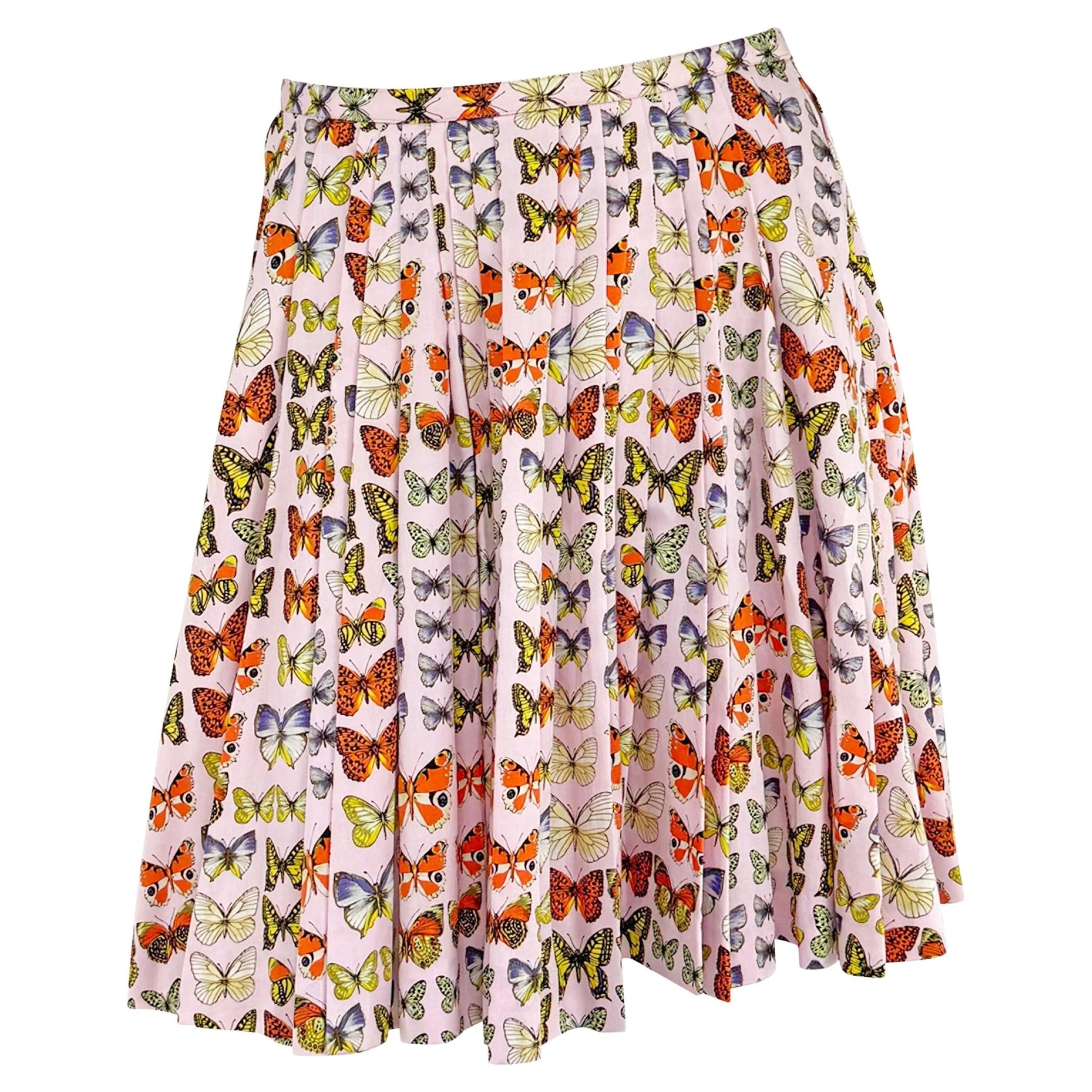 S/S 1995 Gianni Versace Prototype Pink Butterfly Print Pleated Skirt - RealList