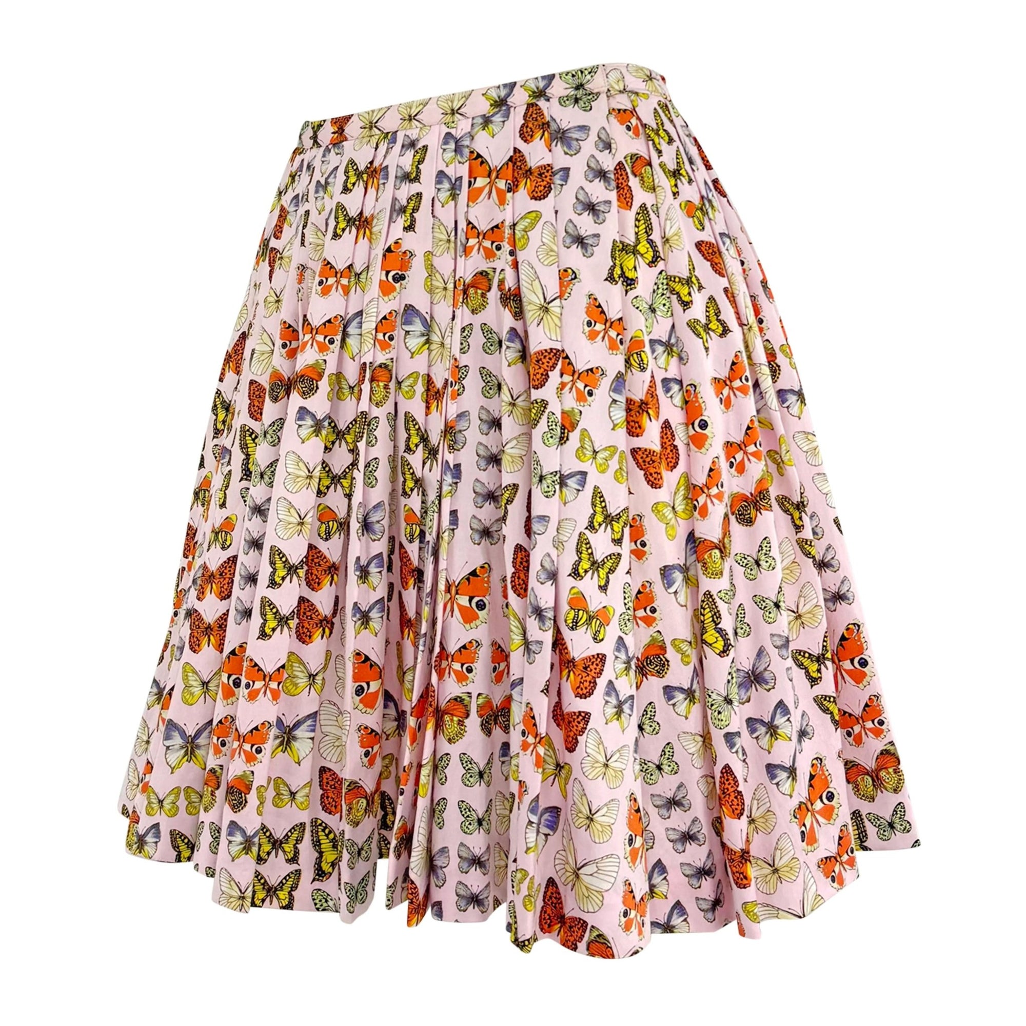 S/S 1995 Gianni Versace Prototype Pink Butterfly Print Pleated Skirt - RealList