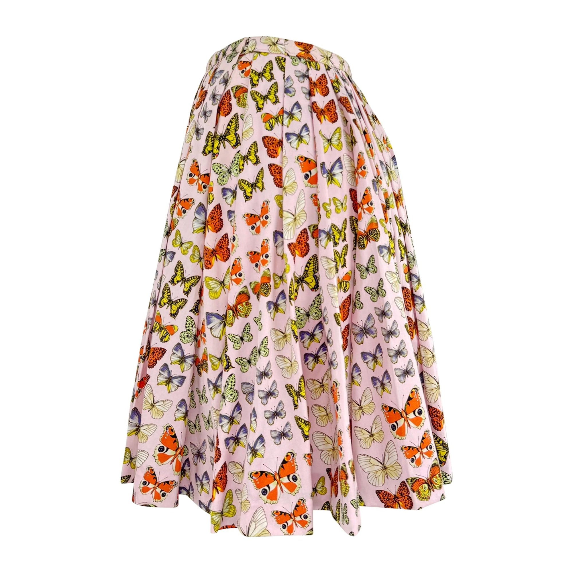 S/S 1995 Gianni Versace Prototype Pink Butterfly Print Pleated Skirt - RealList