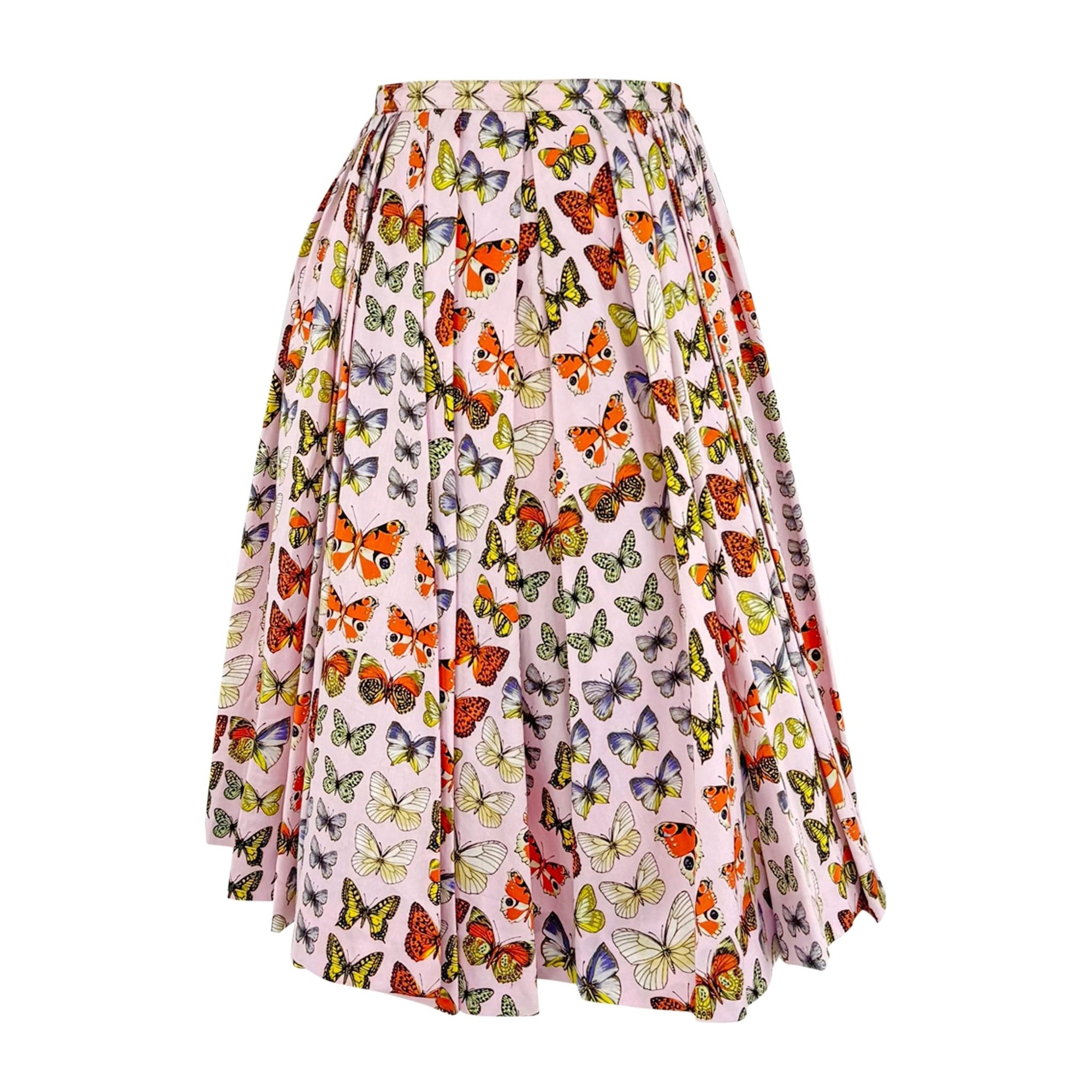 S/S 1995 Gianni Versace Prototype Pink Butterfly Print Pleated Skirt - RealList