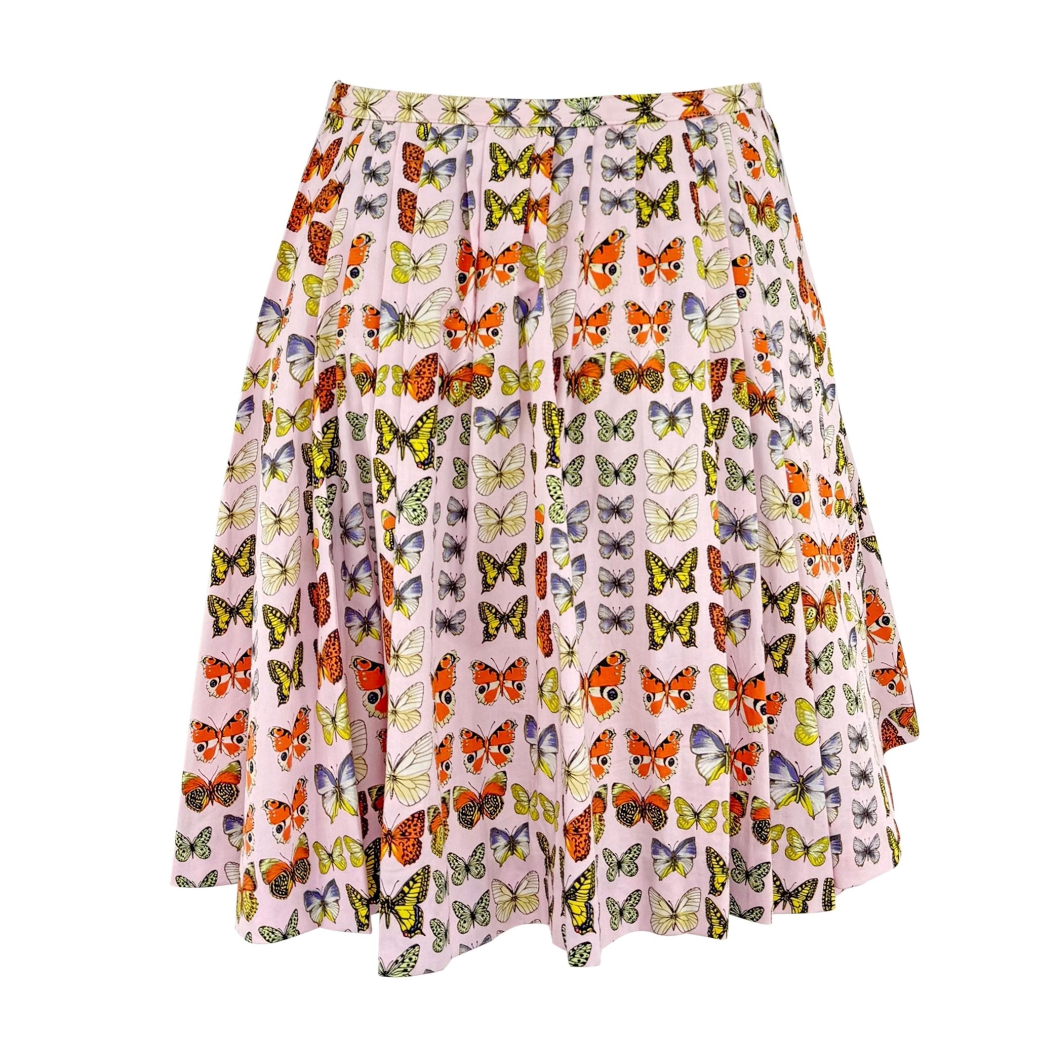 S/S 1995 Gianni Versace Prototype Pink Butterfly Print Pleated Skirt - RealList